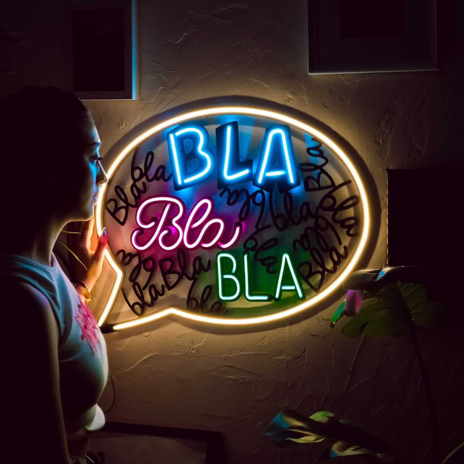 Bla Bla - Neon Signs Neon Wall Art | SKU: NEO-050 | Available at Decojuana | Tags: Led decor,Led Wall Decor,Led Wall Letter Decor,Light,Lightning,Metal Artwork,Metal Decoration,Metal Wall Art,Metal Wall Art Decor,Metal Wall Decor,neon wall art,Neon Wall D