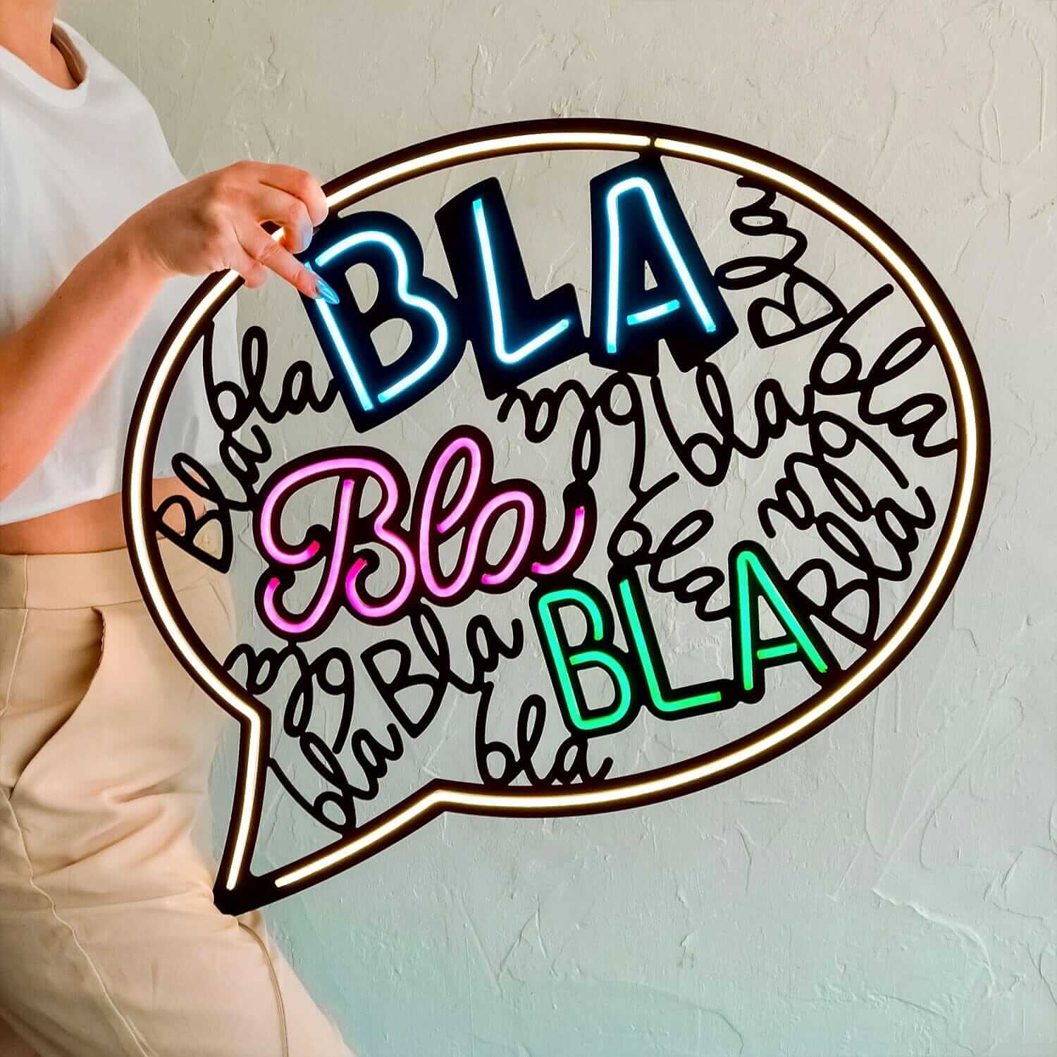 Bla Bla - Neon Signs Neon Wall Art | SKU: NEO-050 | Available at Decojuana | Tags: Led decor,Led Wall Decor,Led Wall Letter Decor,Light,Lightning,Metal Artwork,Metal Decoration,Metal Wall Art,Metal Wall Art Decor,Metal Wall Decor,neon wall art,Neon Wall D