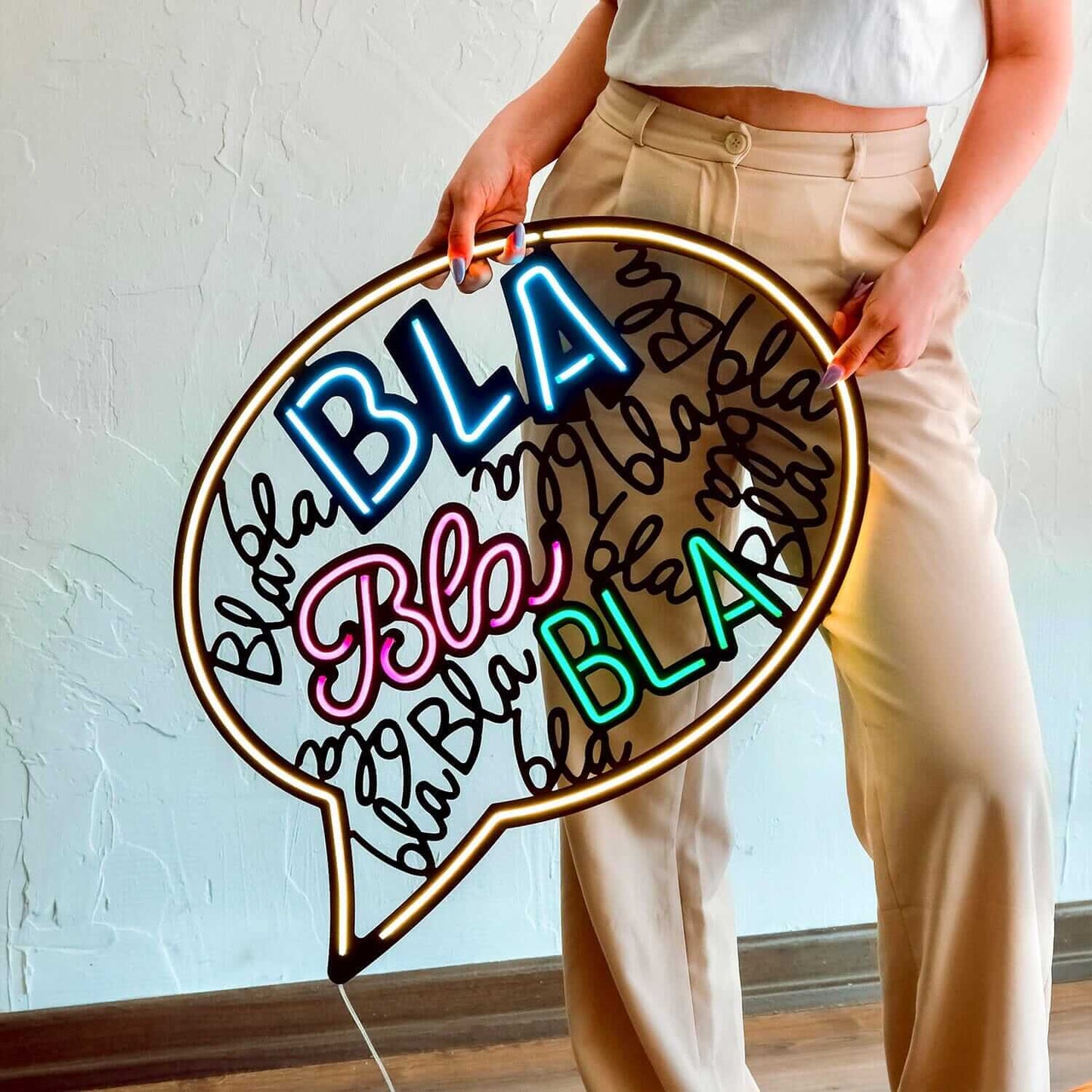 Bla Bla - Neon Signs Neon Wall Art | SKU: NEO-050 | Available at Decojuana | Tags: Led decor,Led Wall Decor,Led Wall Letter Decor,Light,Lightning,Metal Artwork,Metal Decoration,Metal Wall Art,Metal Wall Art Decor,Metal Wall Decor,neon wall art,Neon Wall D