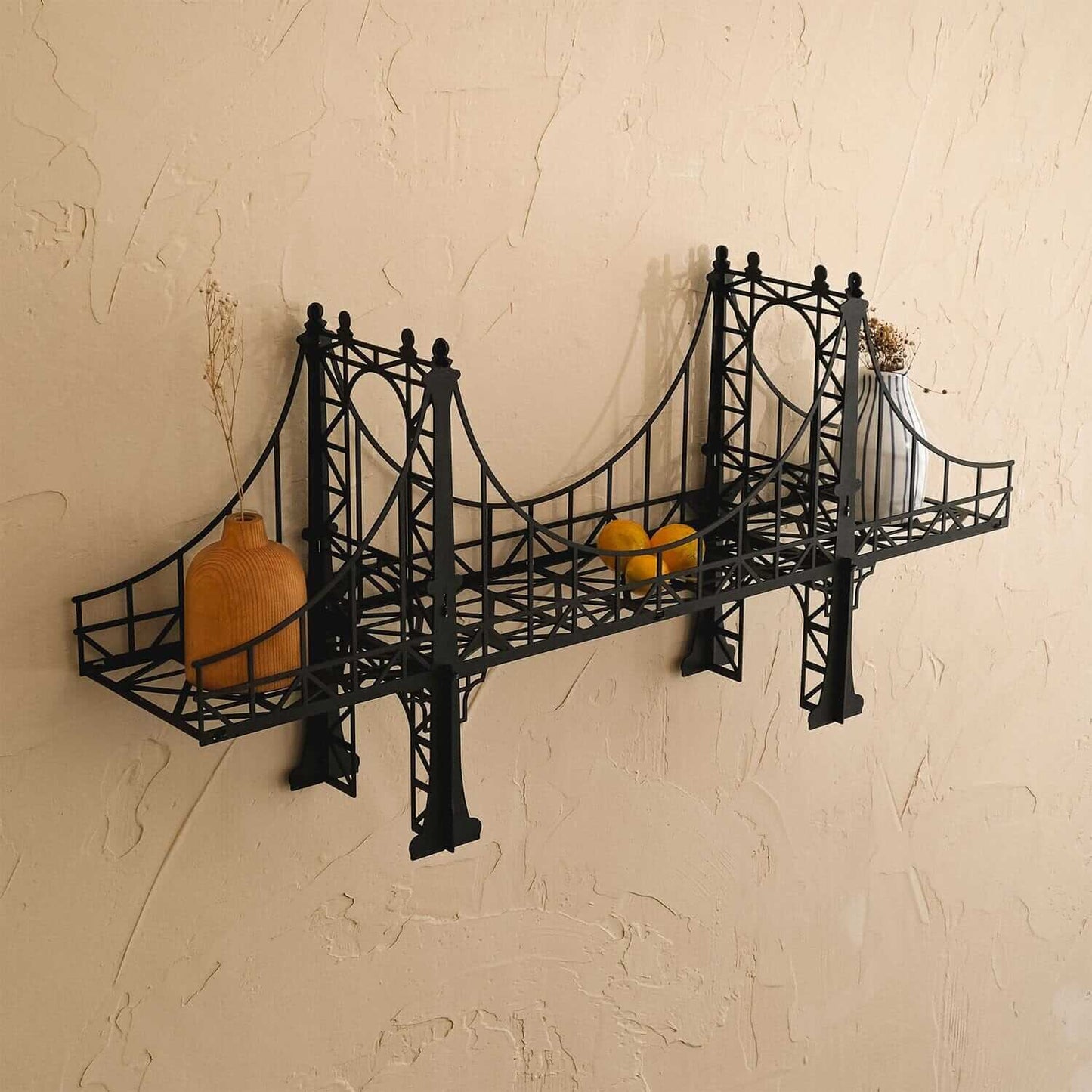 Manhattan Shelf - Home Decor Decals Metal Wall Art | SKU: BS-05 | Available at Decojuana | Tags: 3D Metal Decor,bridge,City Silhouette,Downtown,Home Accessories,Home Wall Art,Home Wall Decor,Manhattan,Metal Artwork,Metal Decoration,Metal Shelf,Metal Wall