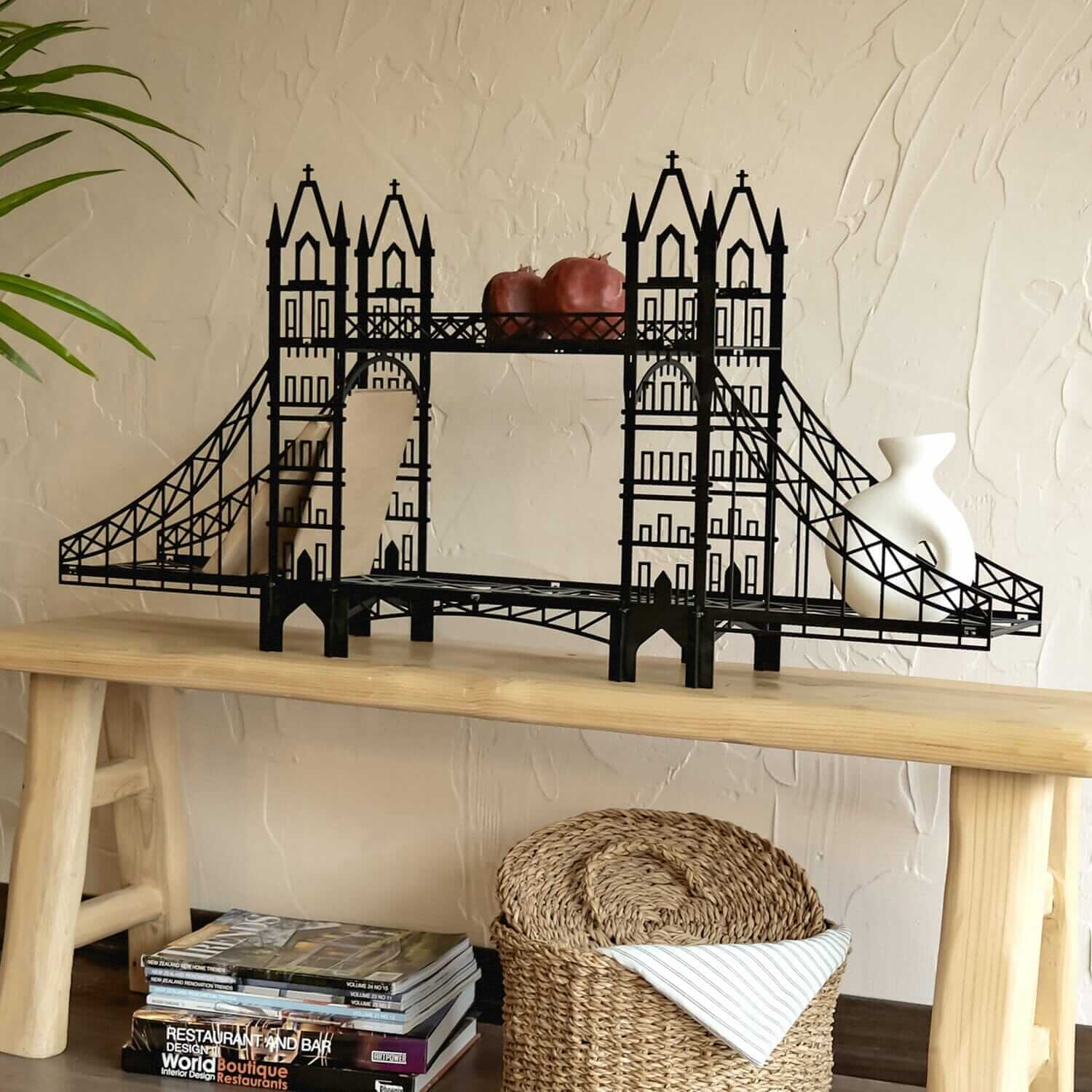 London Shelf - Home Decor Decals Metal Wall Art | SKU: BS-09 | Available at Decojuana | Tags: 3D Metal Decor,bookshelf,bookstand,bridge,Great Britain,Home Accessories,Home Wall Art,Home Wall Decor,London,Metal Artwork,Metal Decoration,Metal Shelf,Metal Wa