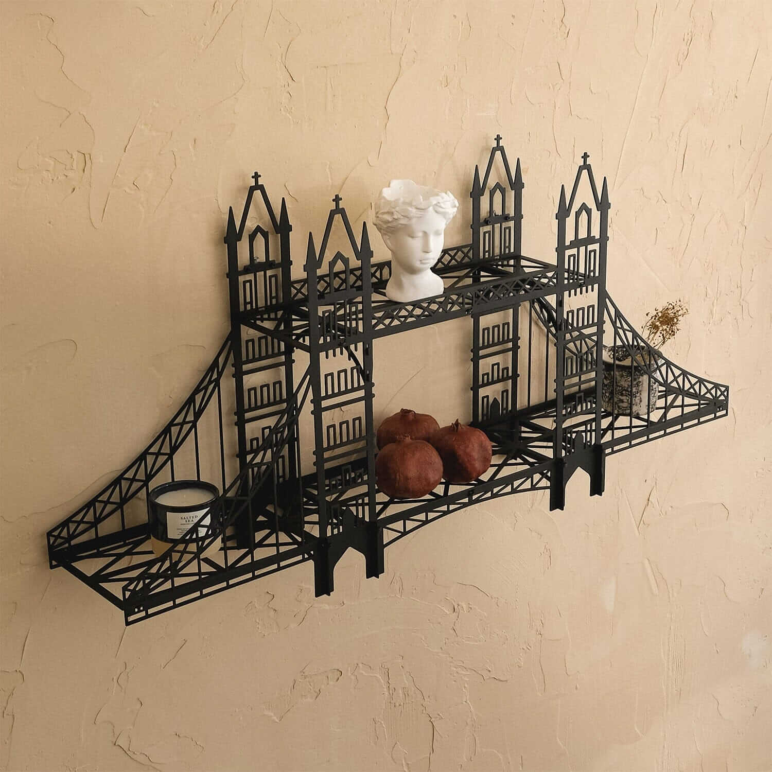 London Shelf - Home Decor Decals Metal Wall Art | SKU: BS-09 | Available at Decojuana | Tags: 3D Metal Decor,bookshelf,bookstand,bridge,Great Britain,Home Accessories,Home Wall Art,Home Wall Decor,London,Metal Artwork,Metal Decoration,Metal Shelf,Metal Wa