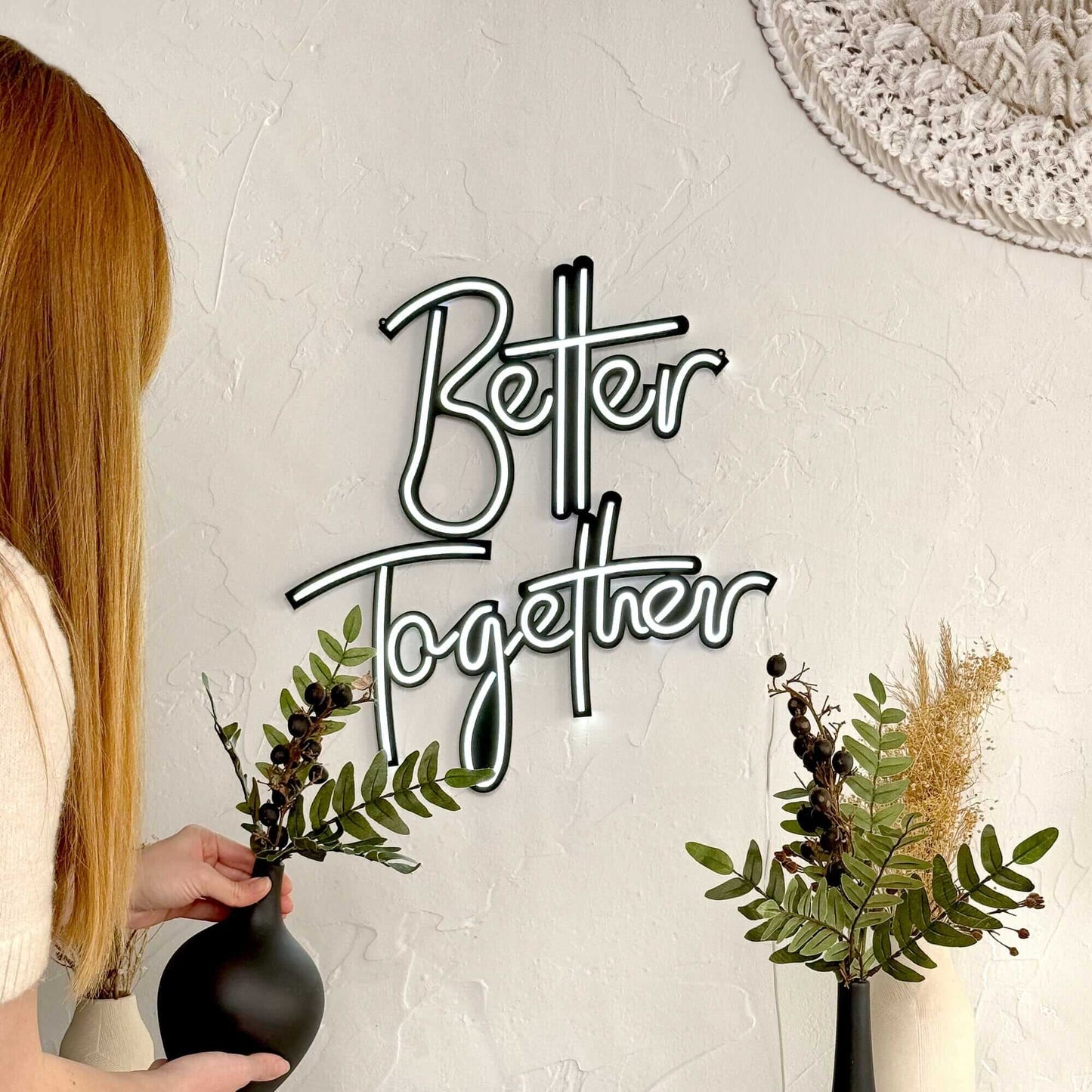 Better Together - Neon Signs Neon Wall Art | SKU: NEO-104 | Available at Decojuana | Tags: metal neon wall decor,Metal Neon Wall Letter,motivational neon quotes,Neon Artwork,Neon motivational quotes,neon party wall decor,neon quotes,Neon Signs,neon wall a