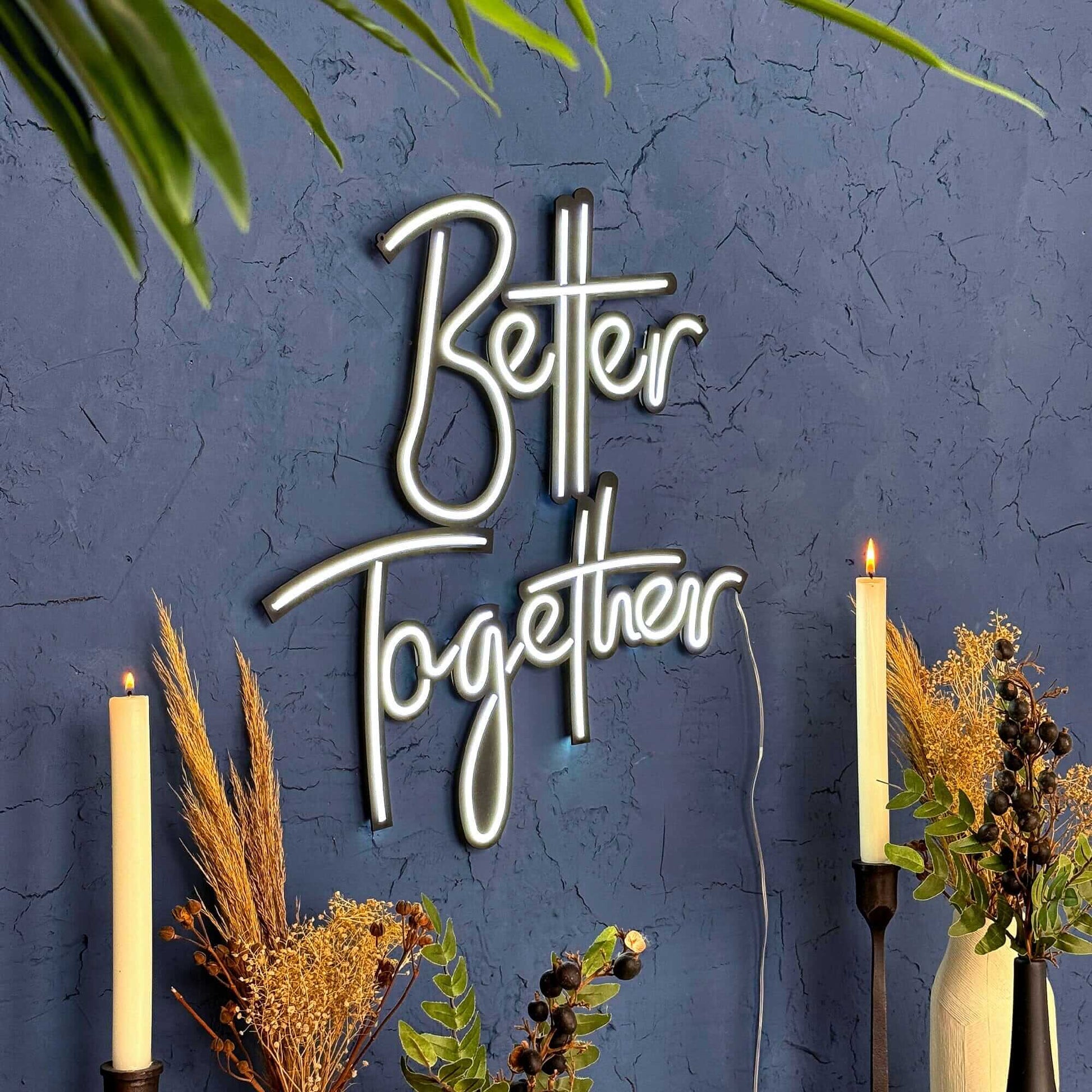 Better Together - Neon Signs Neon Wall Art | SKU: NEO-104 | Available at Decojuana | Tags: metal neon wall decor,Metal Neon Wall Letter,motivational neon quotes,Neon Artwork,Neon motivational quotes,neon party wall decor,neon quotes,Neon Signs,neon wall a