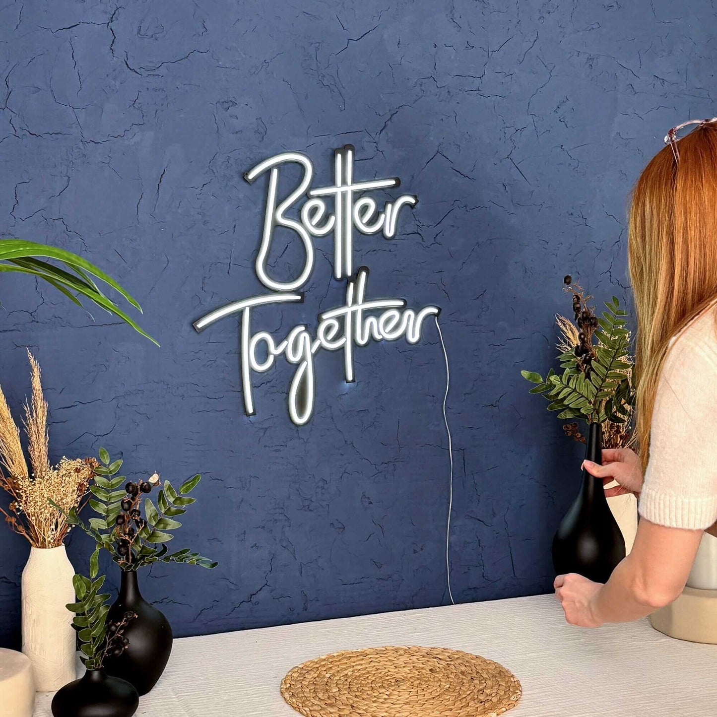 Better Together - Neon Signs Neon Wall Art | SKU: NEO-104 | Available at Decojuana | Tags: metal neon wall decor,Metal Neon Wall Letter,motivational neon quotes,Neon Artwork,Neon motivational quotes,neon party wall decor,neon quotes,Neon Signs,neon wall a