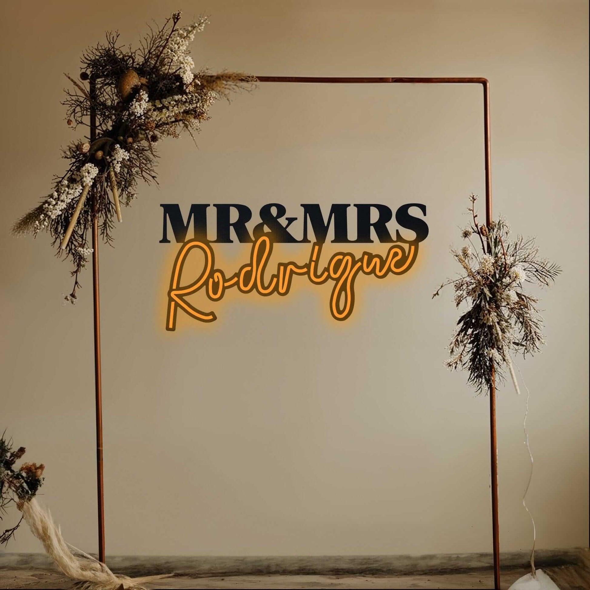 Custom Mr&Mrs Neon Sign - Neon Signs Neon Wall Art | SKU: CMRS-01S | Available at Decojuana | Tags: Custom Design,Custom Metal Letter,Custom Wall Art,customisable wall decor,customisable wall letter,customize,customized product