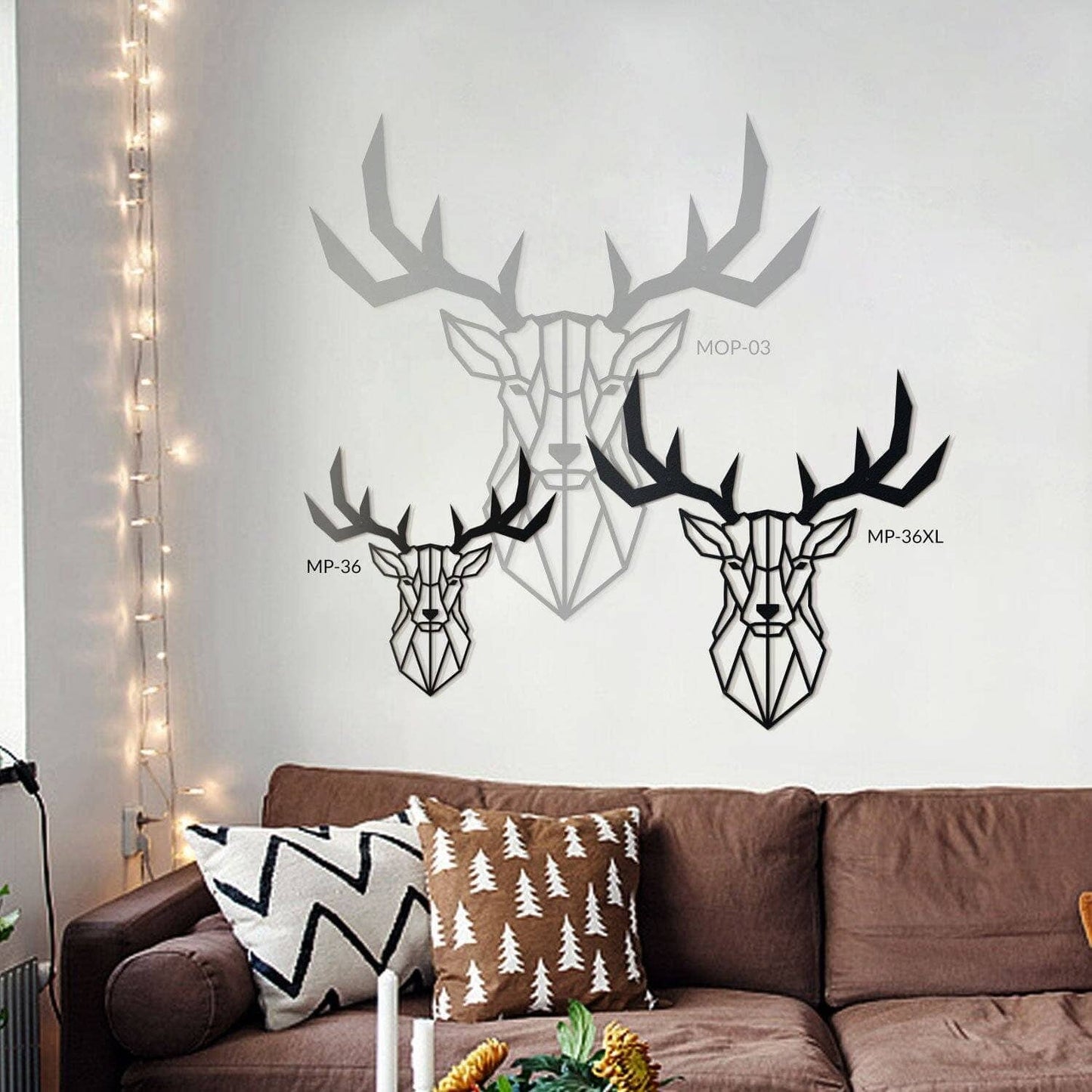 Deer Head - Home Decor Decals Metal Wall Art | SKU: MOP-03 | Available at Decojuana | Tags: Animal design,Animal Metal Wall Decor,Animal Wall Art,Animal Wall Decor,Animals,Geometric,Geometric Wall Art,Large designs,Large Wall Art,Large Wall Decor,Metal Ar