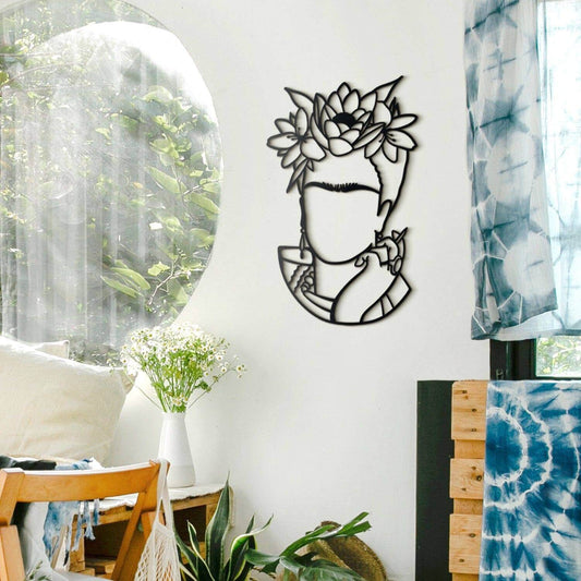 Frida - Home Decor Decals Metal Wall Art | SKU: DV-090 | Available at Decojuana | Tags: Celebrity,Celebrity Metal Wall Decor,Frida Kahlo,Frida Kahlo Silhouette Metal Wall Decor,Metal Artwork,Metal Deco,Metal Decoration,Metal Wall Art,Metal Wall Art Decor,