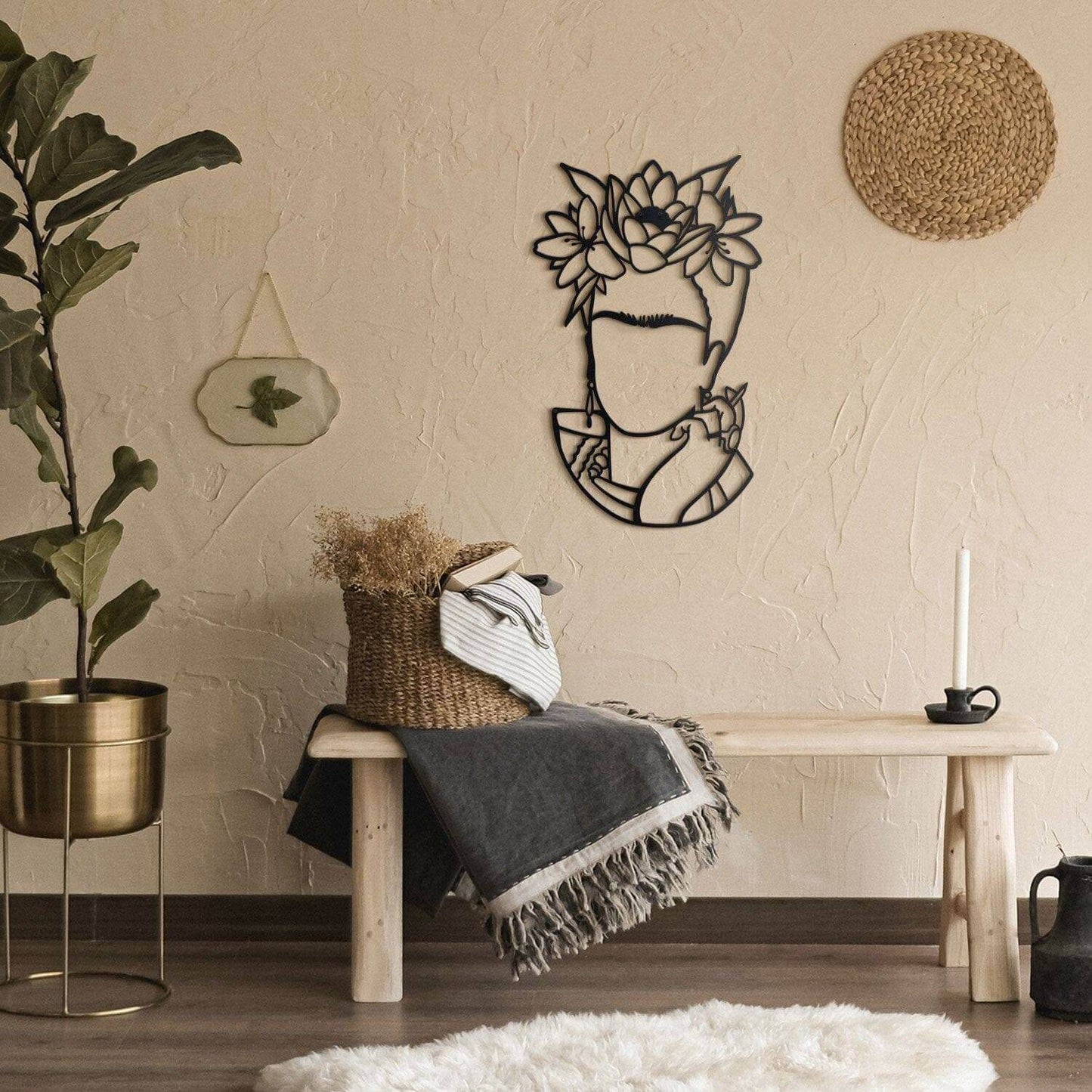 Frida - Home Decor Decals Metal Wall Art | SKU: DV-090 | Available at Decojuana | Tags: Celebrity,Celebrity Metal Wall Decor,Frida Kahlo,Frida Kahlo Silhouette Metal Wall Decor,Metal Artwork,Metal Deco,Metal Decoration,Metal Wall Art,Metal Wall Art Decor,