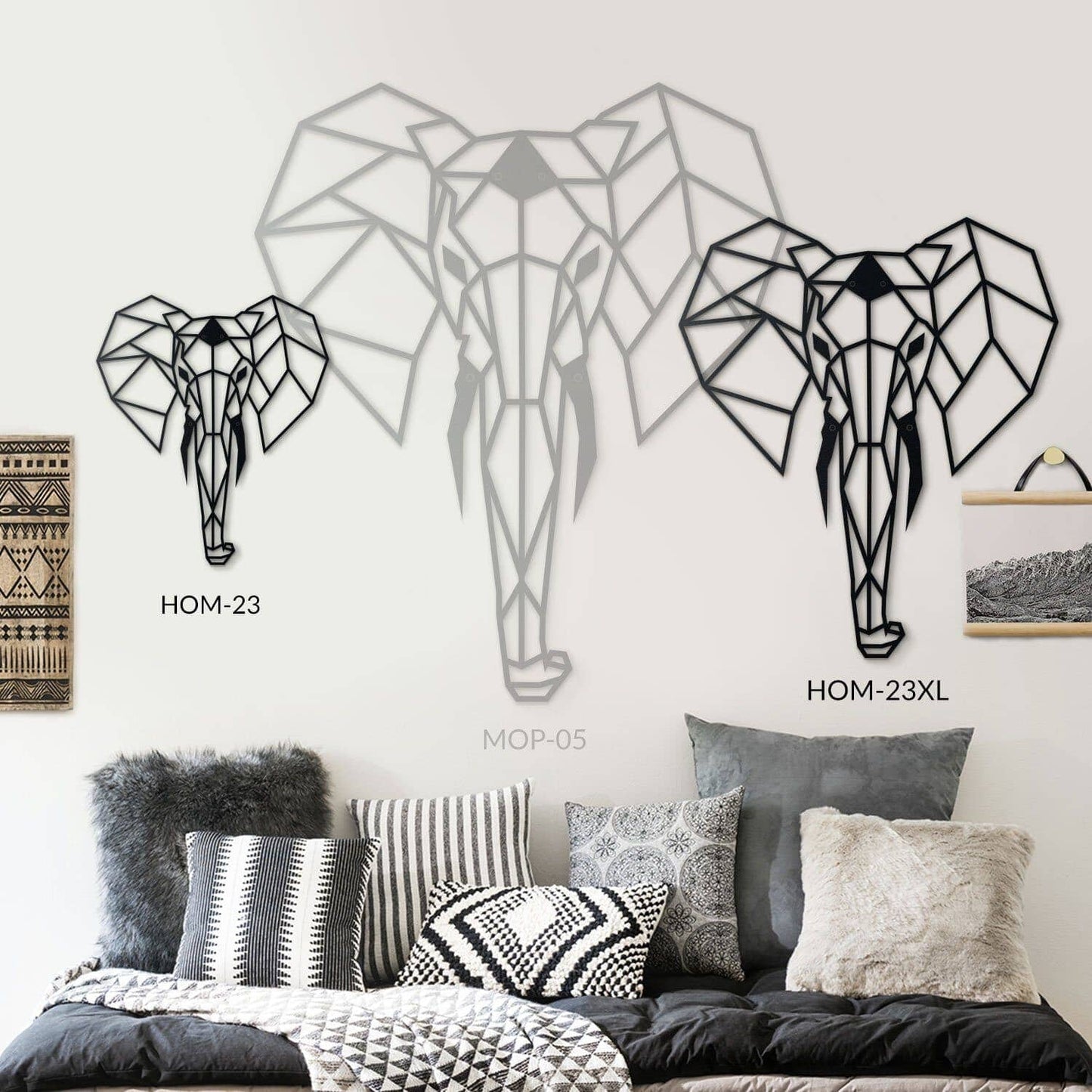 Elephant - Home Decor Decals Metal Wall Art | SKU: MOP-05 | Available at Decojuana | Tags: Animal design,Animal Metal Wall Decor,Animal Wall Art,Animal Wall Decor,Animals,Geometric,Large designs,Large Wall Art,Large Wall Decor,Metal Artwork,Metal Decorati