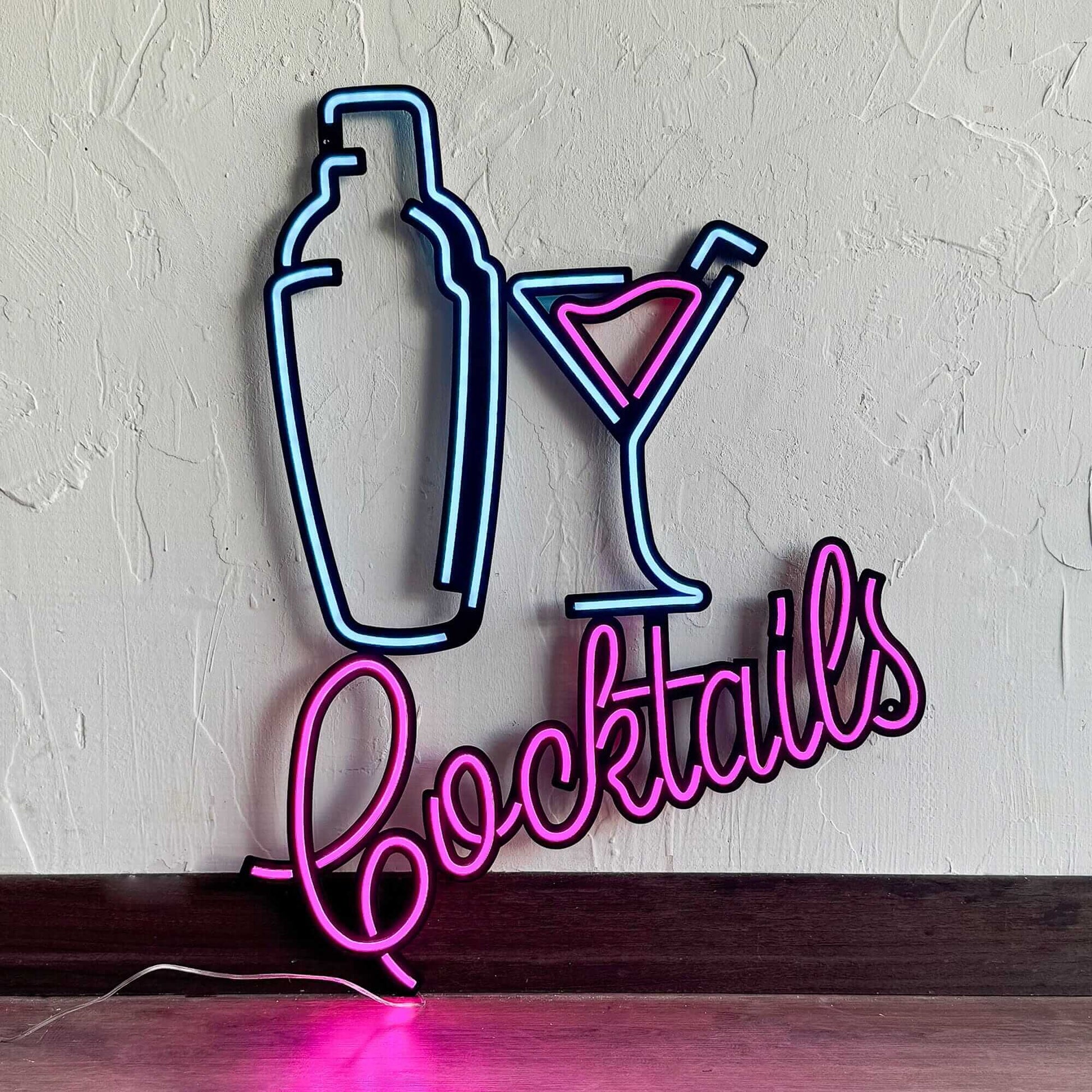 Shaker and Cocktails - Neon Signs Neon Wall Art | SKU: NEO-141 | Available at Decojuana | Tags: metal neon wall decor,Metal Neon Wall Letter,Neon Artwork,neon party wall decor,Neon Signs,neon wall art,Neon Wall Decor,Neon Wall Letter