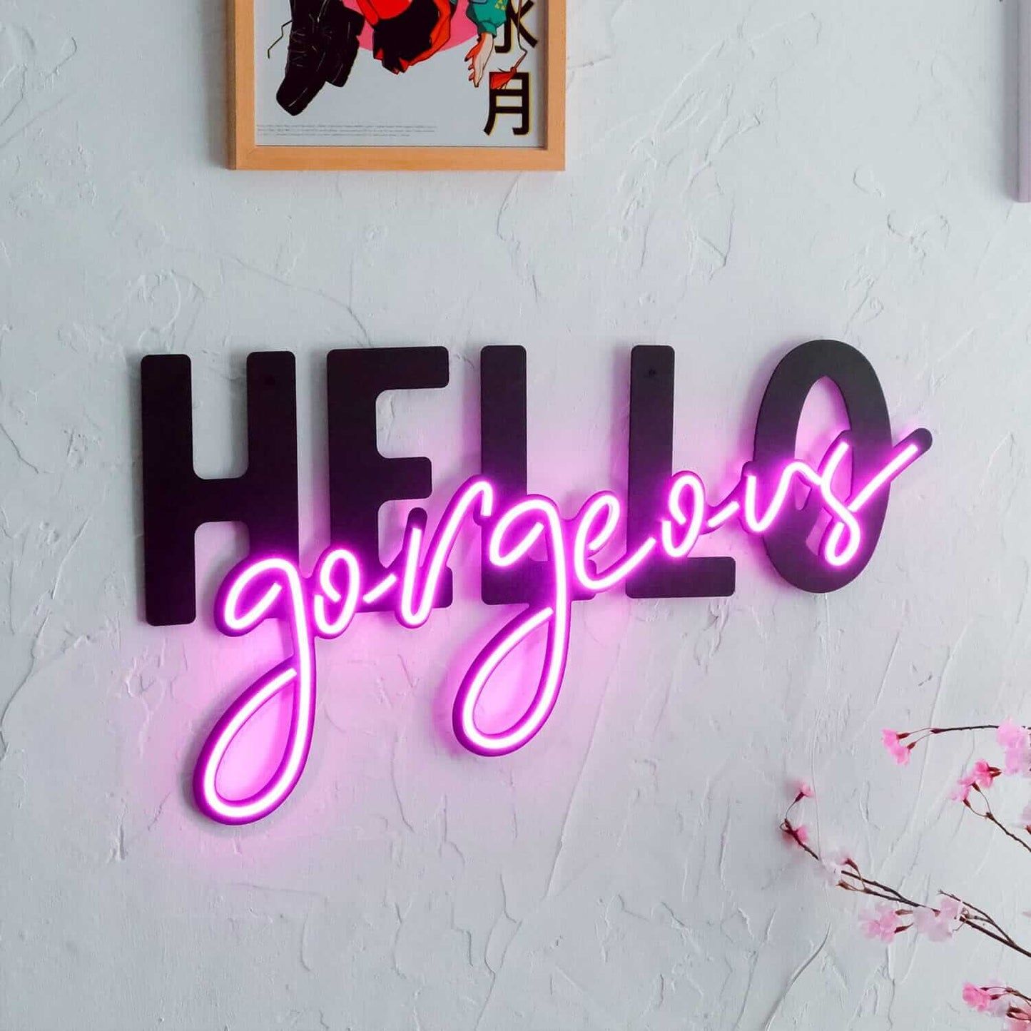 Hello Gorgeous - Neon Signs Neon Wall Art | SKU: NEO-036 | Available at Decojuana | Tags: led,Led decor,Led Wall Decor,Led Wall Letter Decor,Light,Lightning,Metal Artwork,Metal Decoration,Metal Wall Art,Metal Wall Art Decor,Metal Wall Decor,neon wall art,