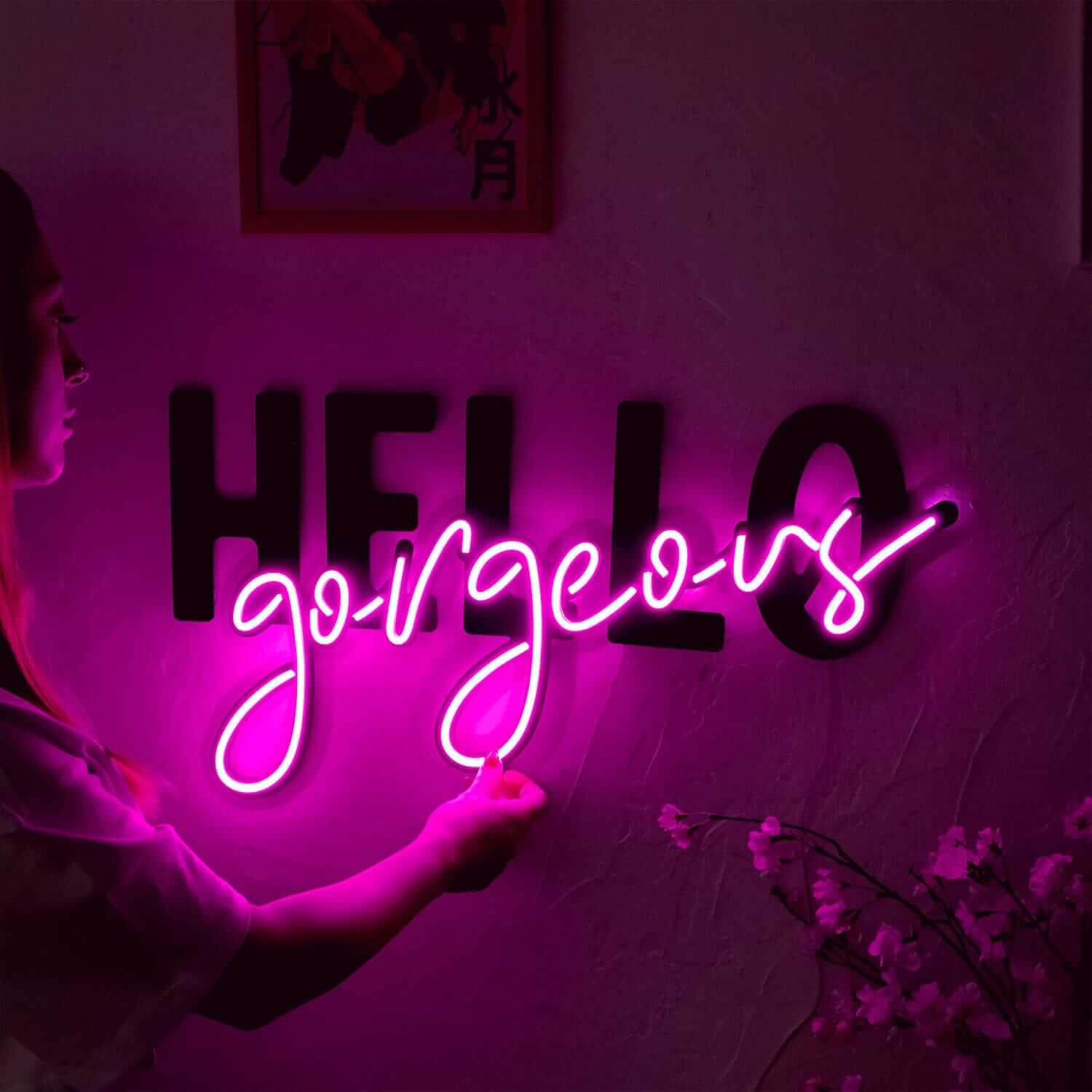 Hello Gorgeous - Neon Signs Neon Wall Art | SKU: NEO-036 | Available at Decojuana | Tags: led,Led decor,Led Wall Decor,Led Wall Letter Decor,Light,Lightning,Metal Artwork,Metal Decoration,Metal Wall Art,Metal Wall Art Decor,Metal Wall Decor,neon wall art,