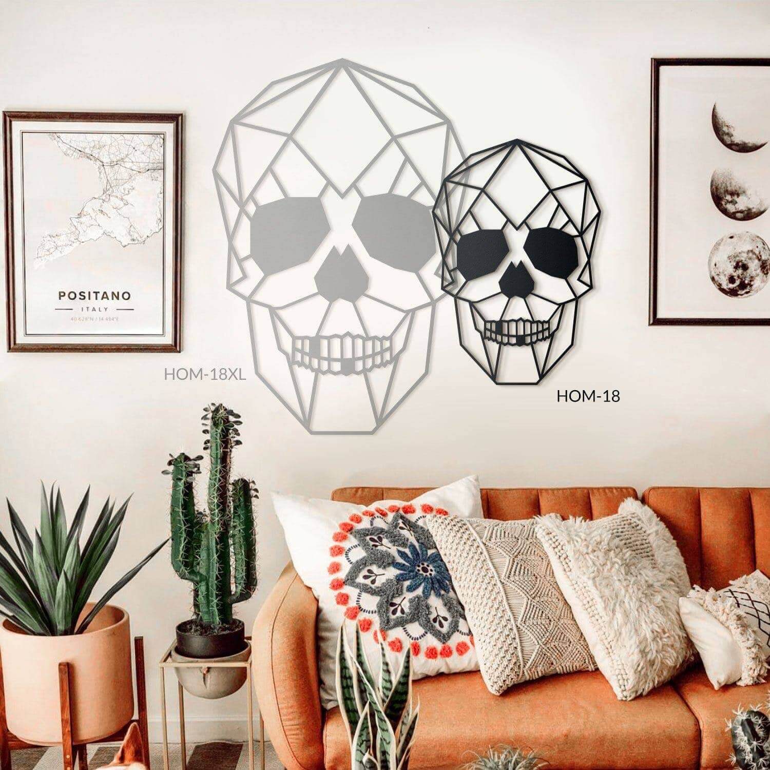 Skull - Home Decor Decals Metal Wall Art | SKU: HOM-18 | Available at Decojuana | Tags: Geometric,Geometric Wall Art,Halloween,Halloween Wall Decor,Livingroom Wall Decor,Metal Artwork,Metal Decoration,Metal Wall Art,Metal Wall Art Decor,Metal Wall Decor