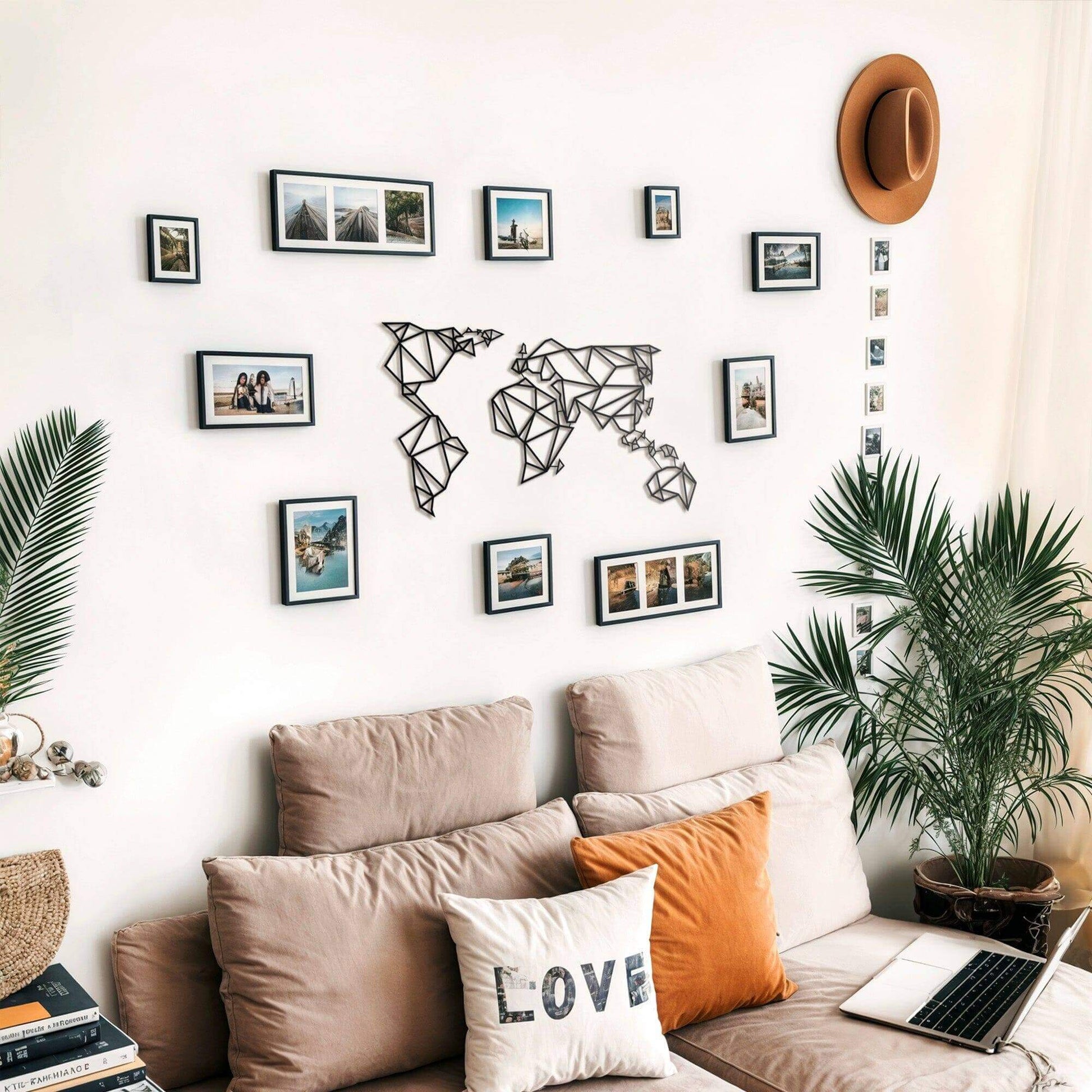 World Map - Home Decor Decals Metal Wall Art | SKU: HOM-48BLACK | Available at Decojuana | Tags: featured,Geometric,Large designs,Large Wall Art,Large Wall Decor,Metal Artwork,Metal Decoration,Metal Wall Art,Metal Wall Art Decor,Metal Wall Decor,world map