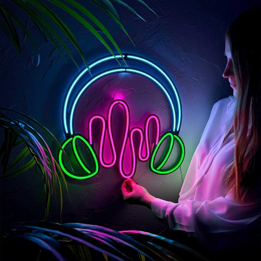 Headphone - Neon Signs Neon Wall Art | SKU: NEO-008 | Available at Decojuana | Tags: led,Led decor,Led Wall Decor,Led Wall Letter Decor,Light,Lightning,Metal Artwork,Metal Decoration,Metal Wall Art,Metal Wall Art Decor,Metal Wall Decor,Neon Headphone,neon