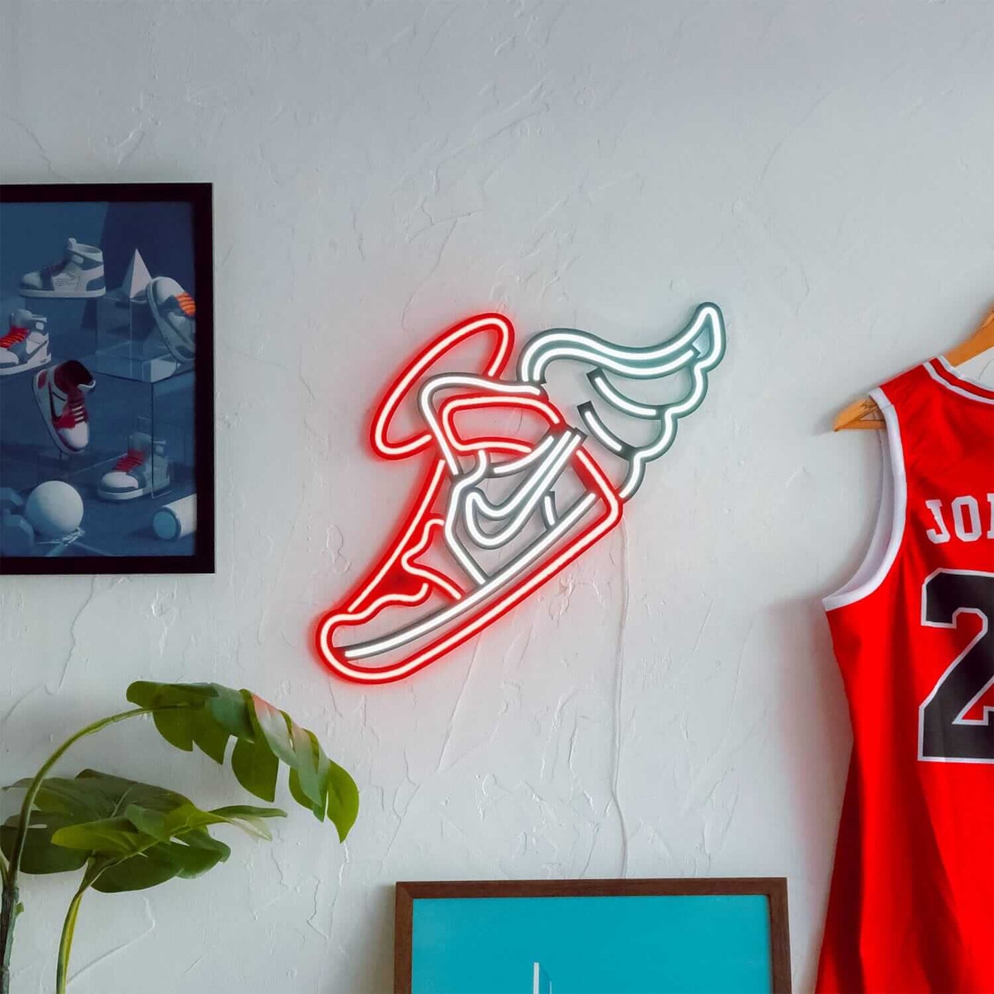 Flying Jordan - Neon Signs Neon Wall Art | SKU: NEO-069 | Available at Decojuana | Tags: metal neon wall decor,Michael Jordan,neon abstract,Neon Artwork,neon party wall decor,neon wall art,Neon Wall Decor