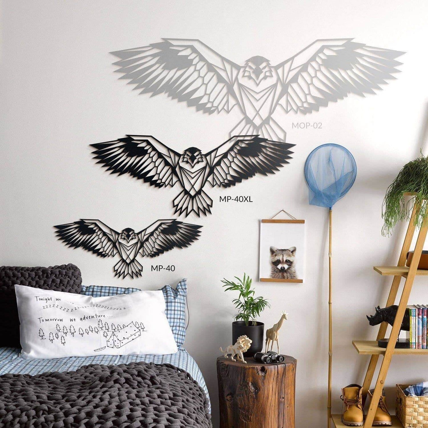 Eagle - Home Decor Decals Metal Wall Art | SKU: MOP-02 | Available at Decojuana | Tags: Animal design,Animal Metal Wall Decor,Animal Wall Art,Animal Wall Decor,Animals,eagle metal,Geometric,Geometric Wall Art,Large designs,Large Wall Art,Large Wall Decor,