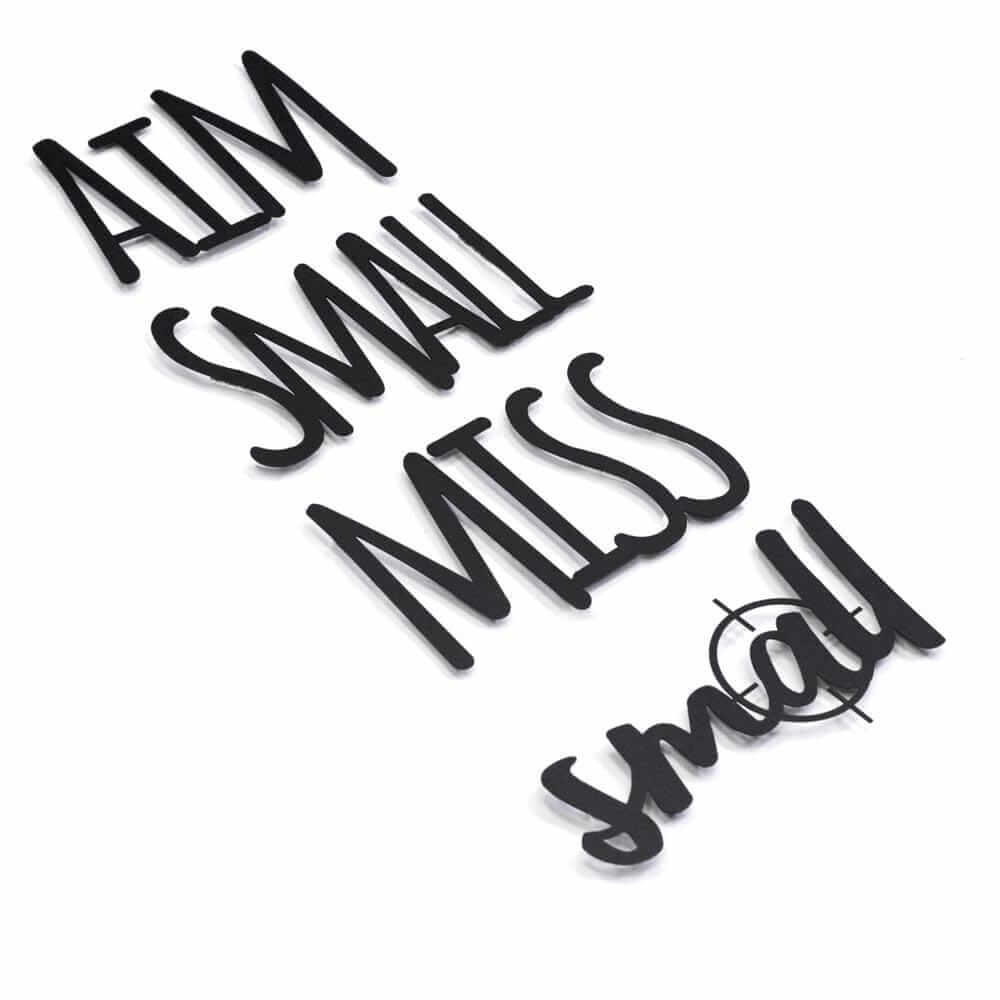 Aim Small - Home Decor Decals Metal Wall Art | SKU: MP-185 | Available at Decojuana | Tags: Bathroom Decor,Bathroom Wall Decor,Letter Decor,Letter Wall Art,Metal Artwork,Metal Decoration,Metal Letter,Metal Wall Art,Metal Wall Art Decor,Metal Wall Decor,Me