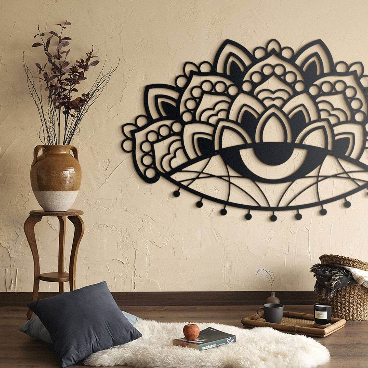 Ajna - Home Decor Decals Metal Wall Art | SKU: MOP-07 | Available at Decojuana | Tags: above bed decor,bedroom decoration,bedroom signs,bedroom wall decoration,bohemian,boho wall art,Charm Wall Art,ethnic,large bedroom wall decor,Large designs,Large Wall