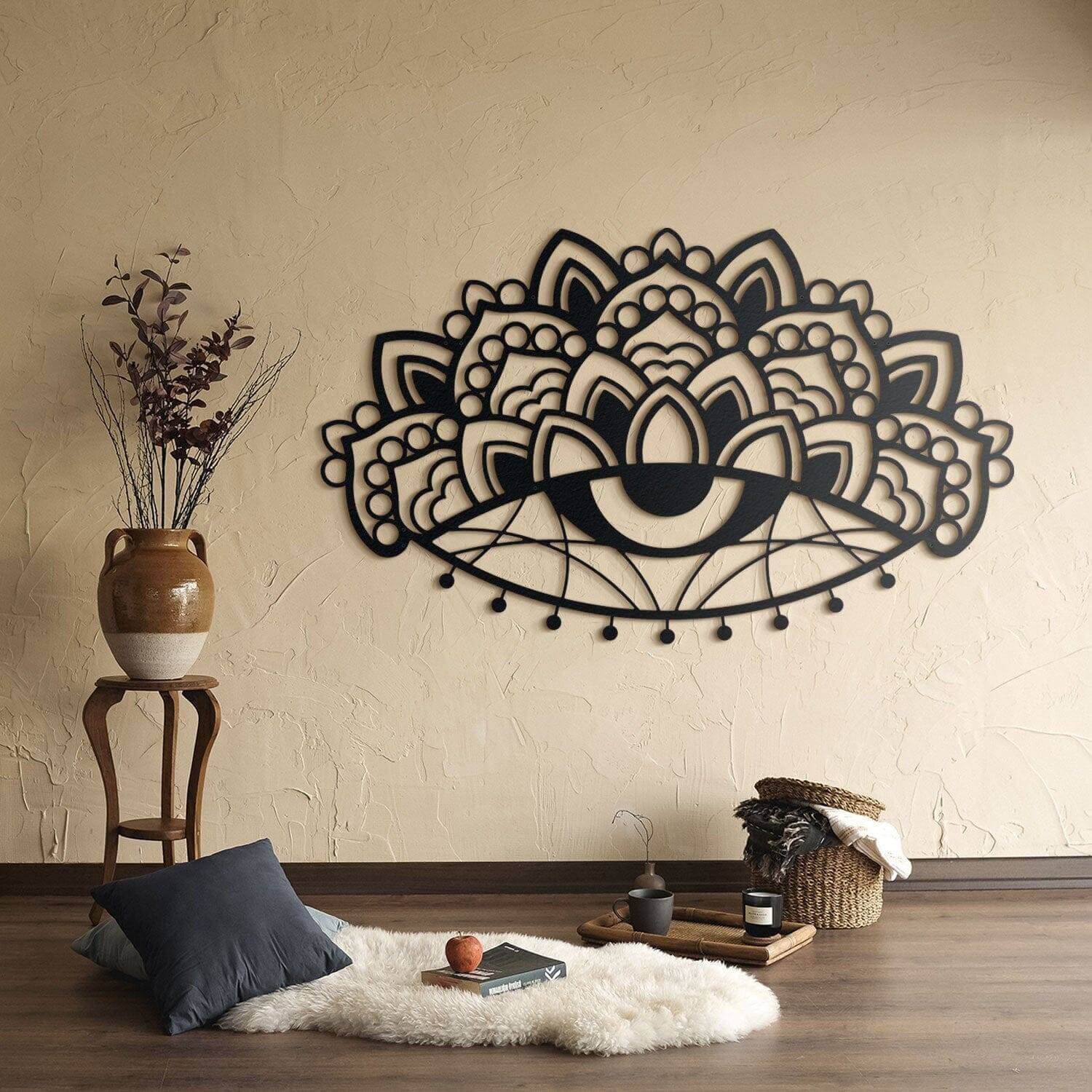 Ajna - Home Decor Decals Metal Wall Art | SKU: MOP-07 | Available at Decojuana | Tags: above bed decor,bedroom decoration,bedroom signs,bedroom wall decoration,bohemian,boho wall art,Charm Wall Art,ethnic,large bedroom wall decor,Large designs,Large Wall