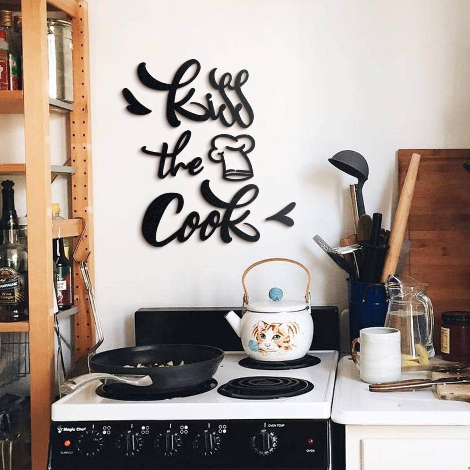 Kiss The Cook - Home Decor Decals Metal Wall Art | SKU: MP-158 | Available at Decojuana | Tags: Kitchen Wall Art,Kitchen Wall Decor,Letter Decor,Letter Wall Art,Metal Artwork,Metal Decoration,Metal Letter,Metal Wall Art,Metal Wall Art Decor,Metal Wall Dec