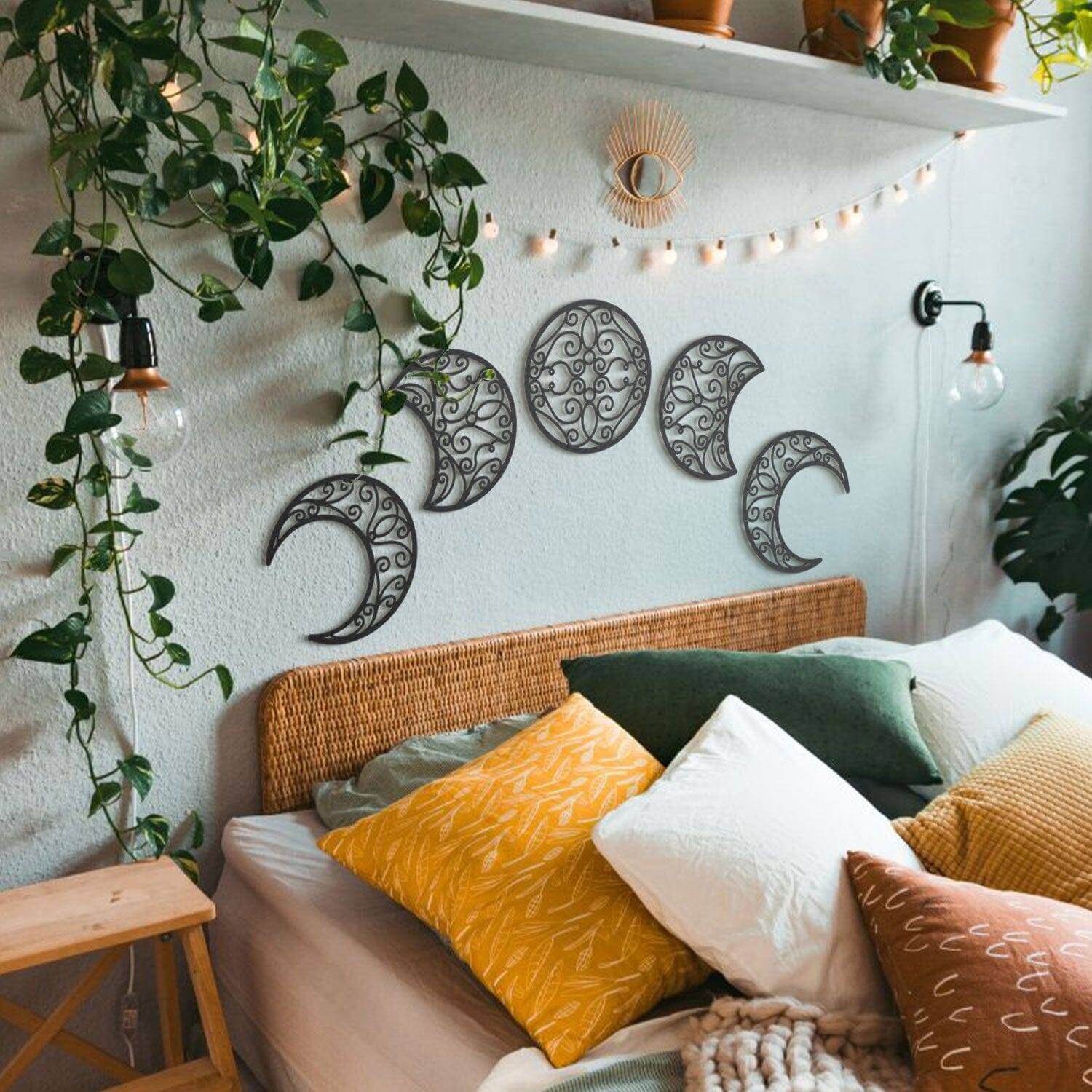 Lunation - Home Decor Decals Metal Wall Art | SKU: MP-178 | Available at Decojuana | Tags: above bed decor,bedroom decoration,bedroom signs,bedroom wall decoration,boho wall art,large bedroom wall decor,Large designs,Large Wall Art,Large Wall Decor,Metal