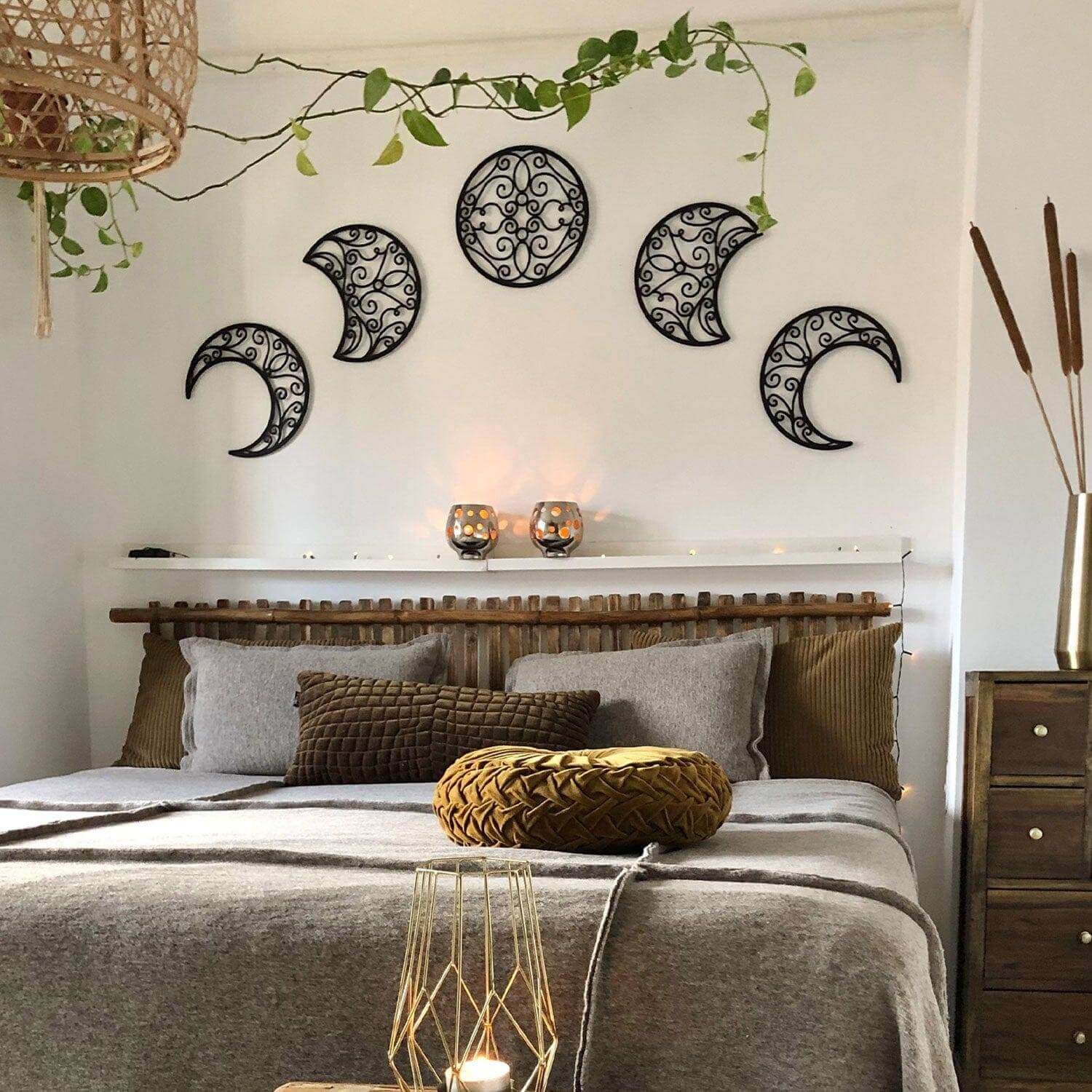 Lunation - Home Decor Decals Metal Wall Art | SKU: MP-178 | Available at Decojuana | Tags: above bed decor,bedroom decoration,bedroom signs,bedroom wall decoration,boho wall art,large bedroom wall decor,Large designs,Large Wall Art,Large Wall Decor,Metal