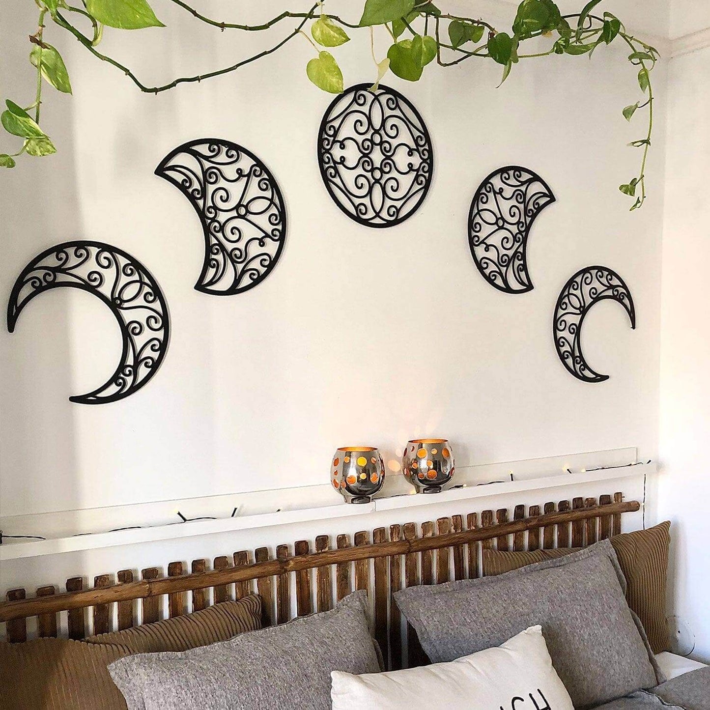 Lunation - Home Decor Decals Metal Wall Art | SKU: MP-178 | Available at Decojuana | Tags: above bed decor,bedroom decoration,bedroom signs,bedroom wall decoration,boho wall art,large bedroom wall decor,Large designs,Large Wall Art,Large Wall Decor,Metal