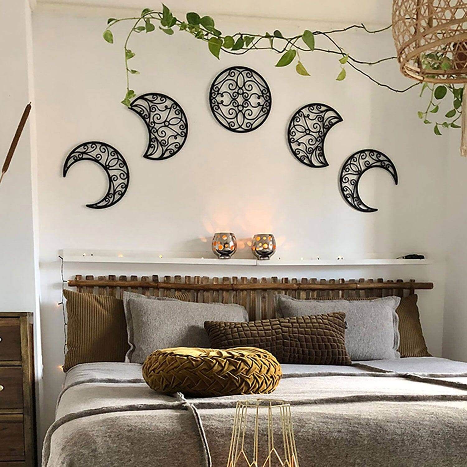 Lunation - Home Decor Decals Metal Wall Art | SKU: MP-178 | Available at Decojuana | Tags: above bed decor,bedroom decoration,bedroom signs,bedroom wall decoration,boho wall art,large bedroom wall decor,Large designs,Large Wall Art,Large Wall Decor,Metal