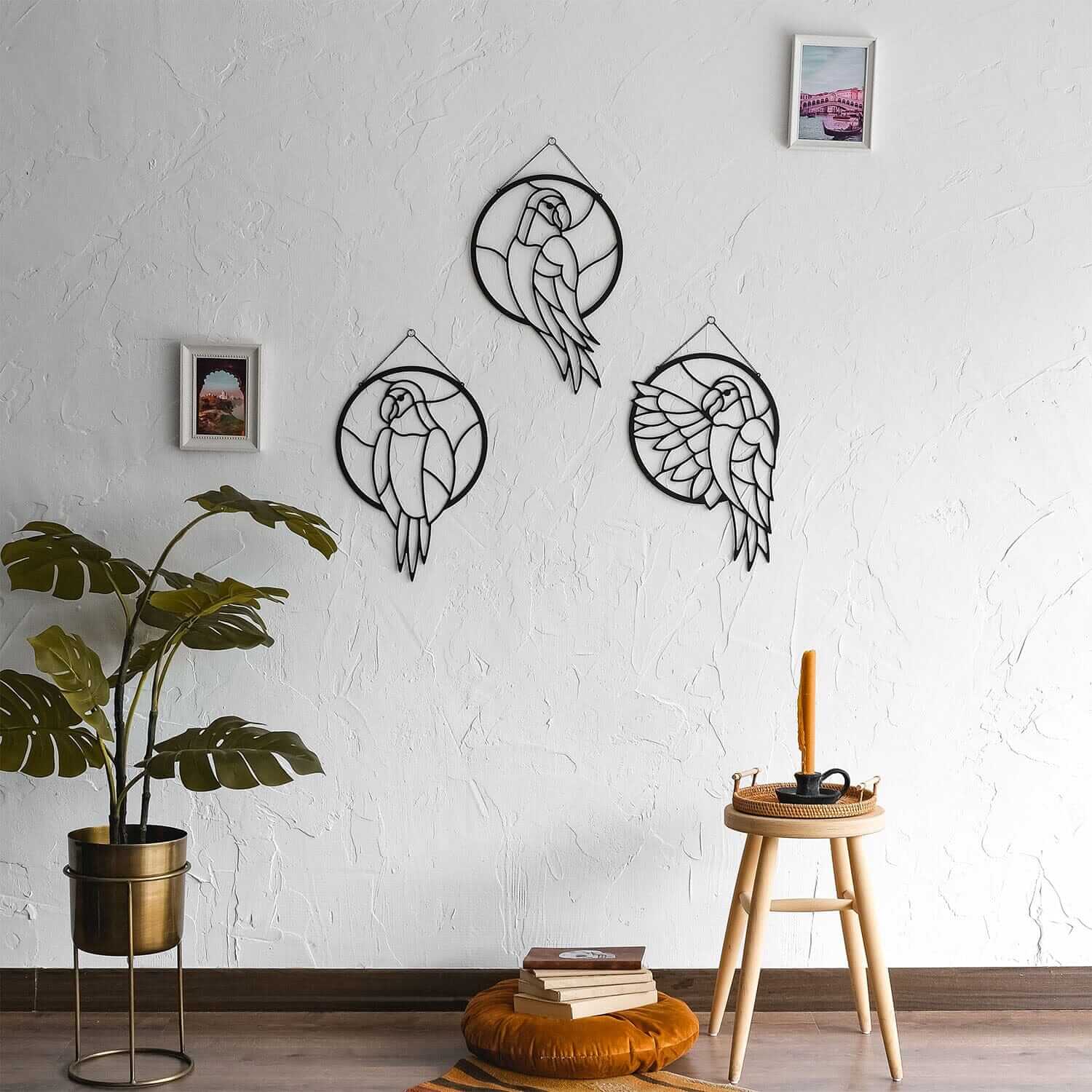 Parrots - Home Decor Decals Metal Wall Art | SKU: MP-220 | Available at Decojuana | Tags: Animal design,Animal Metal Wall Decor,Animal Wall Art,Animal Wall Decor,Animals,Metal Artwork,Metal Decoration,metal parrot wall decor,Metal Wall Art,Metal Wall Art