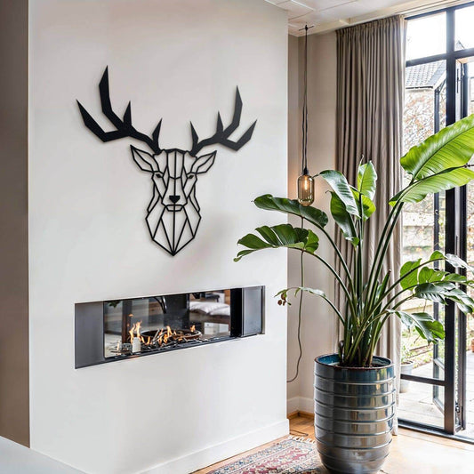 Deer Head - Home Decor Decals Metal Wall Art | SKU: MP-36 | Available at Decojuana | Tags: Animal design,Animal Metal Wall Decor,Animal Wall Art,Animal Wall Decor,Animals,Geometric,Geometric Wall Art,Large designs,Large Wall Art,Large Wall Decor,Metal Art