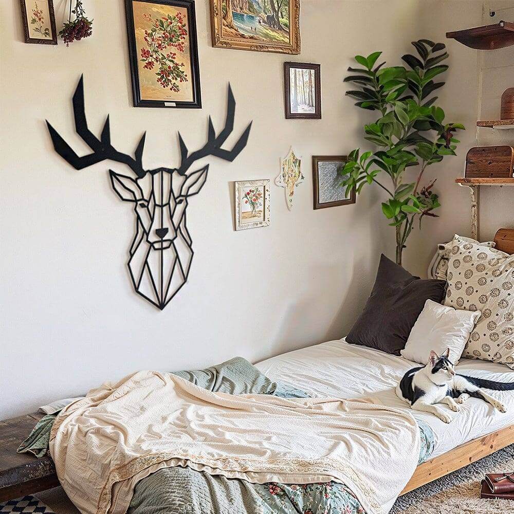 Deer Head - Home Decor Decals Metal Wall Art | SKU: MP-36 | Available at Decojuana | Tags: Animal design,Animal Metal Wall Decor,Animal Wall Art,Animal Wall Decor,Animals,Geometric,Geometric Wall Art,Large designs,Large Wall Art,Large Wall Decor,Metal Art