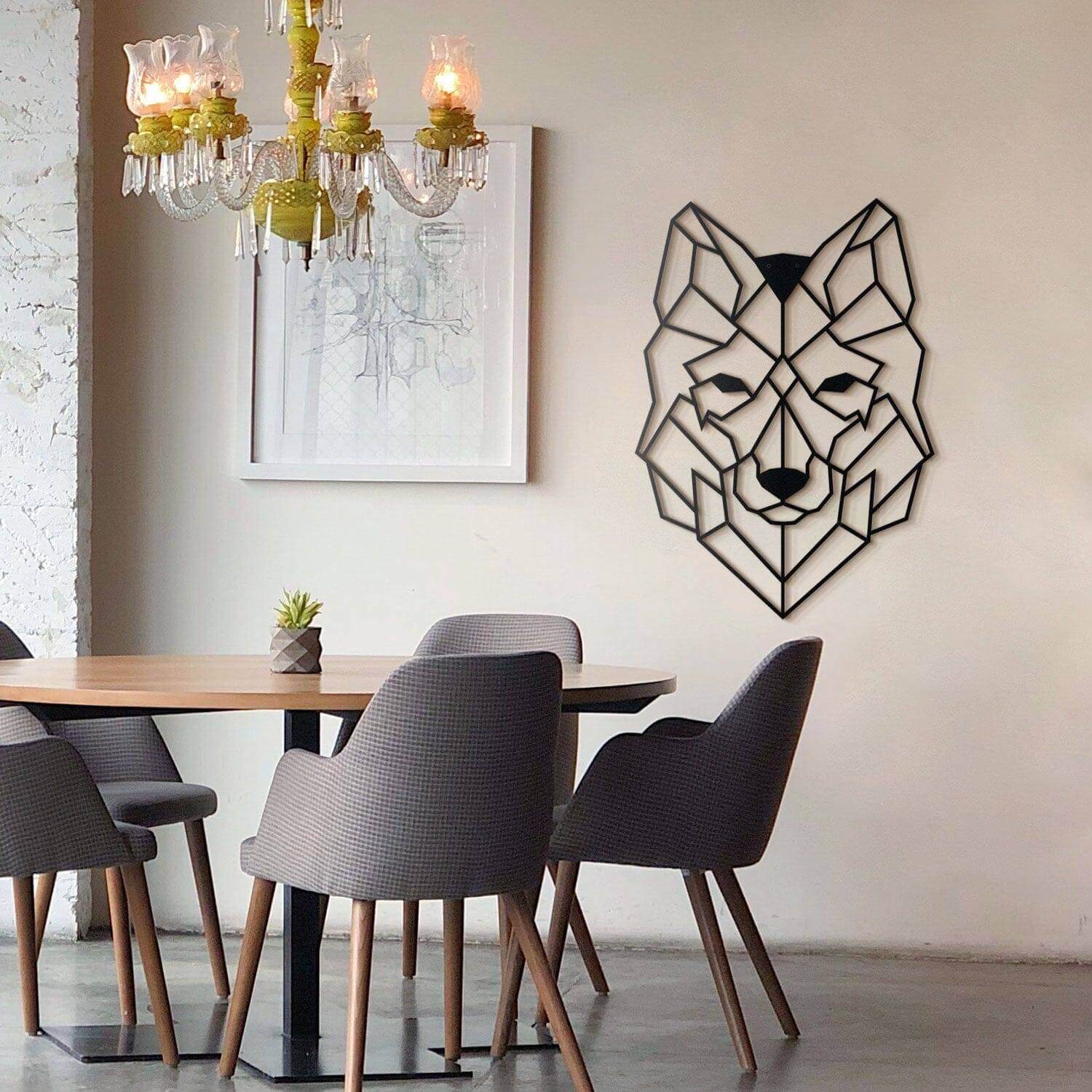 Wolf - Home Decor Decals Metal Wall Art | SKU: MP-38 | Available at Decojuana | Tags: Animal design,Animal Metal Wall Decor,Animal Wall Art,Animal Wall Decor,Animals,Geometric,Geometric Wall Art,large bedroom wall decor,Large designs,Large Wall Art,Large