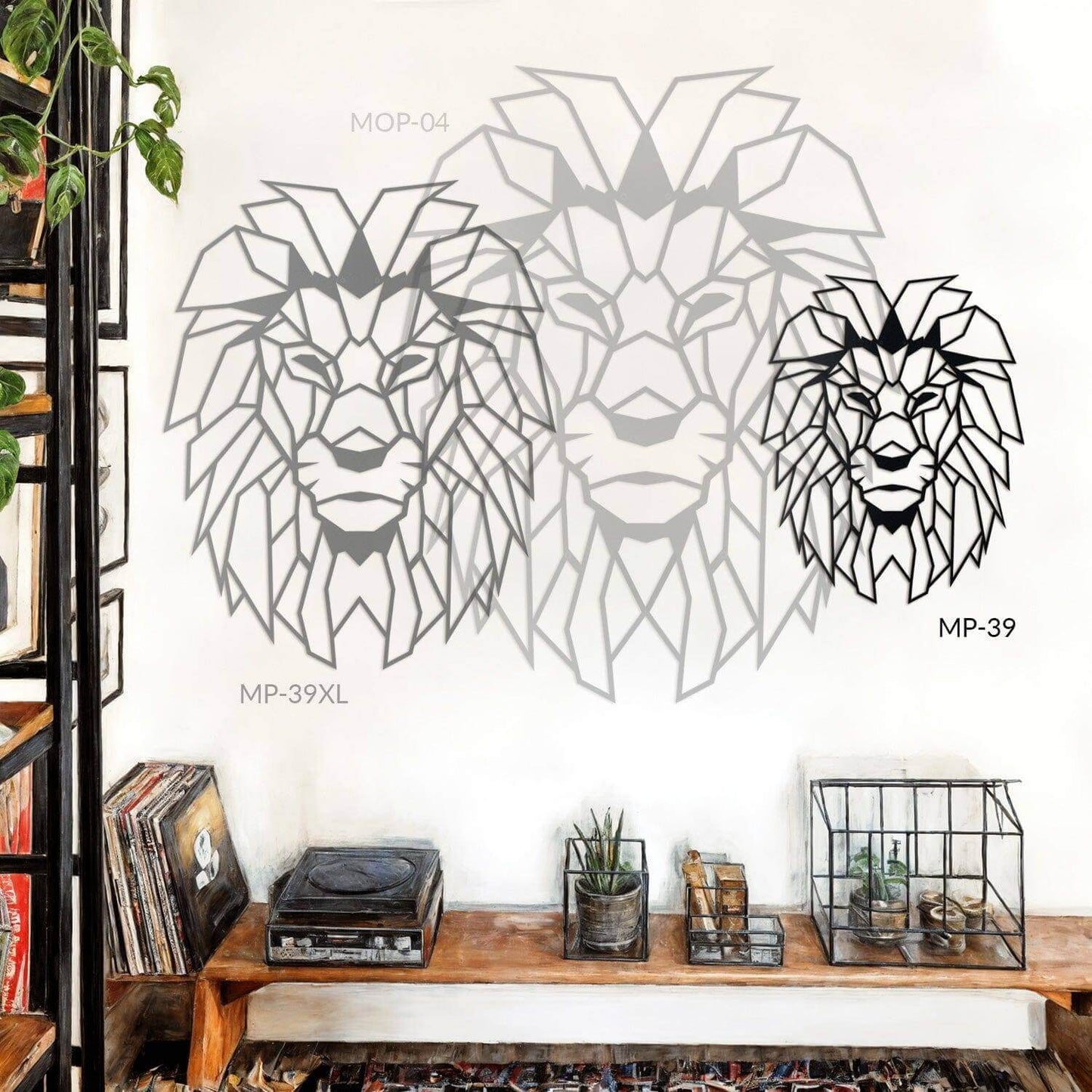 Lion Head - Home Decor Decals Metal Wall Art | SKU: MP-39 | Available at Decojuana | Tags: Animal design,Animal Metal Wall Decor,Animal Wall Art,Animal Wall Decor,Animals,Geometric,Large designs,Large Wall Art,Large Wall Decor,Metal Artwork,Metal Decorati