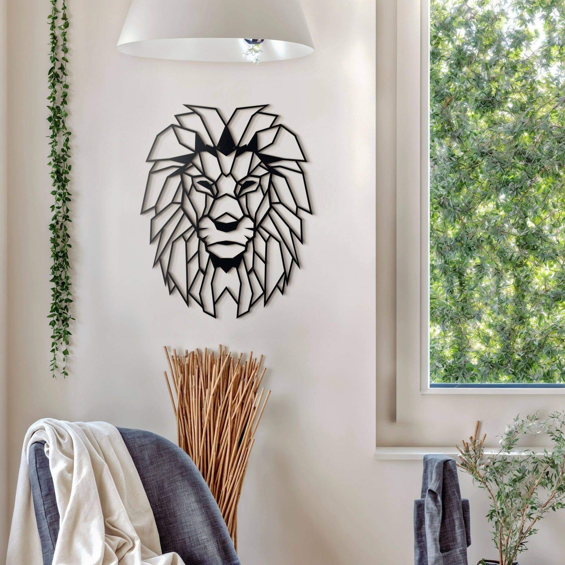 Lion Head - Home Decor Decals Metal Wall Art | SKU: MP-39 | Available at Decojuana | Tags: Animal design,Animal Metal Wall Decor,Animal Wall Art,Animal Wall Decor,Animals,Geometric,Large designs,Large Wall Art,Large Wall Decor,Metal Artwork,Metal Decorati