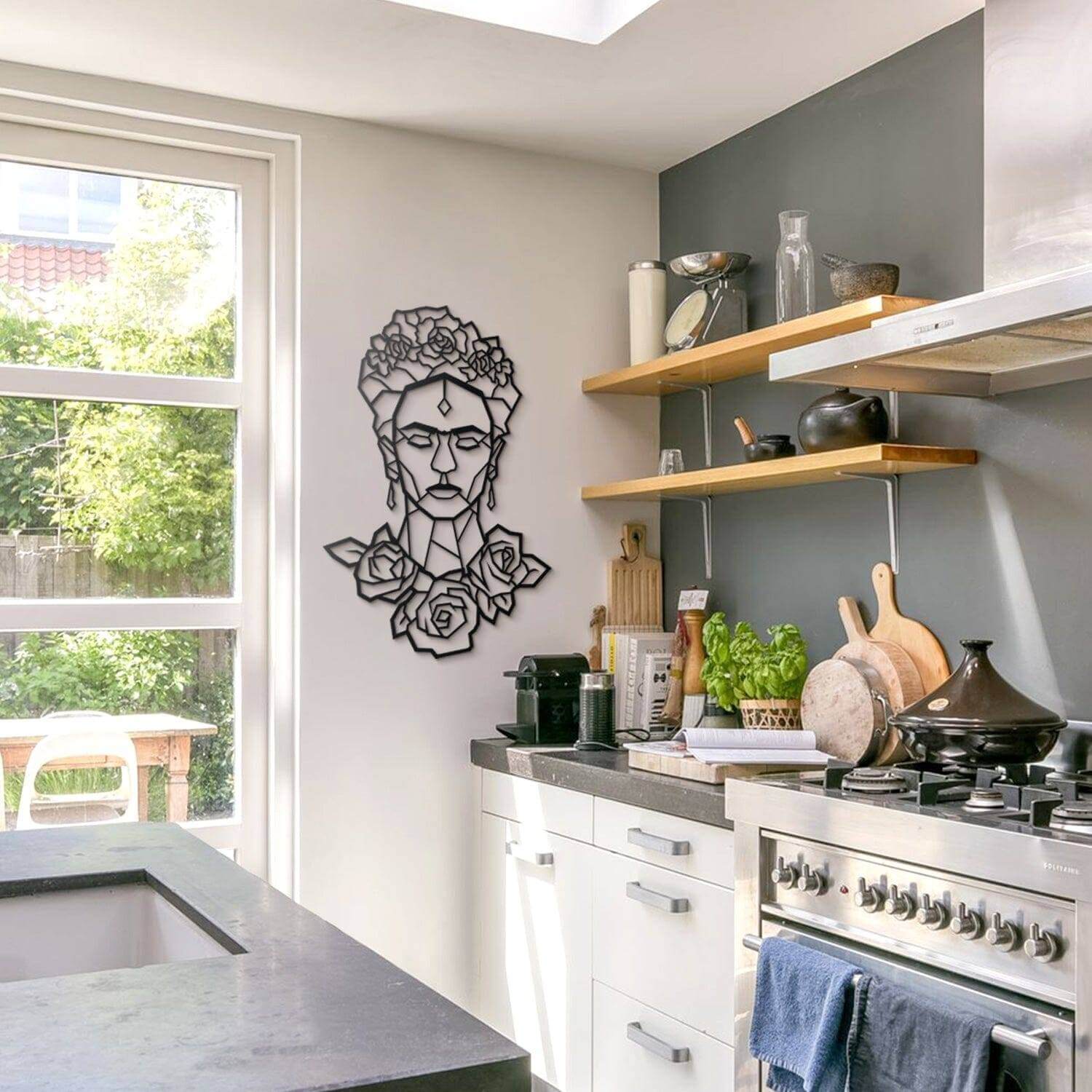 Frida - Home Decor Decals Metal Wall Art | SKU: MP-41 | Available at Decojuana | Tags: Celebrity,Celebrity Metal Wall Decor,Frida Kahlo,Frida Kahlo Silhouette Metal Wall Decor,Geometric,Geometric Wall Art,Metal Artwork,Metal Decoration,Metal Wall Art,Meta