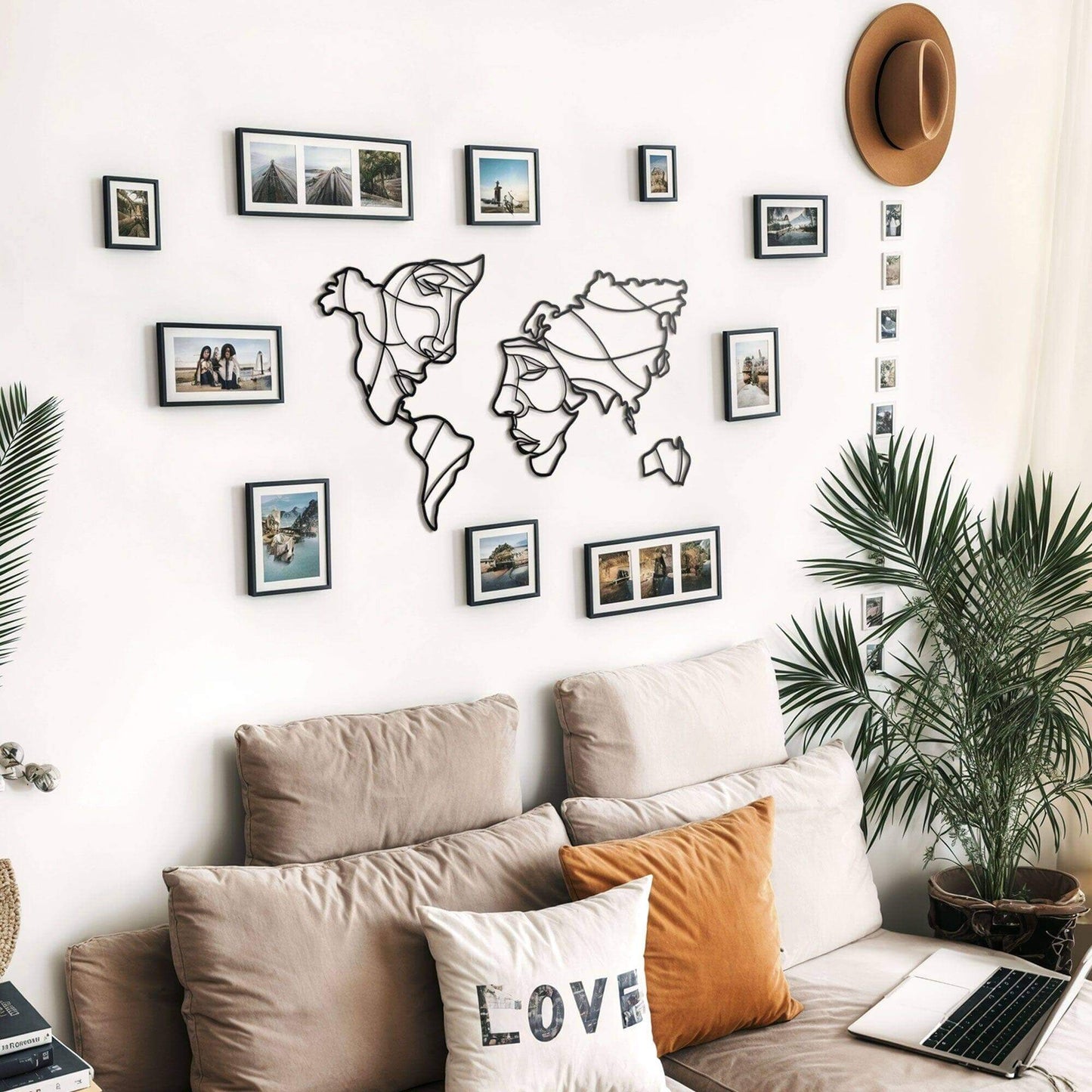 Faces of World Map - Home Decor Decals Metal Wall Art | SKU: MP-99 | Available at Decojuana | Tags: above bed decor,Geometric,Large designs,Large Wall Art,Large Wall Decor,Livingroom Wall Decor,Love,Metal Artwork,Metal Decoration,Metal Wall Art,Metal Wall