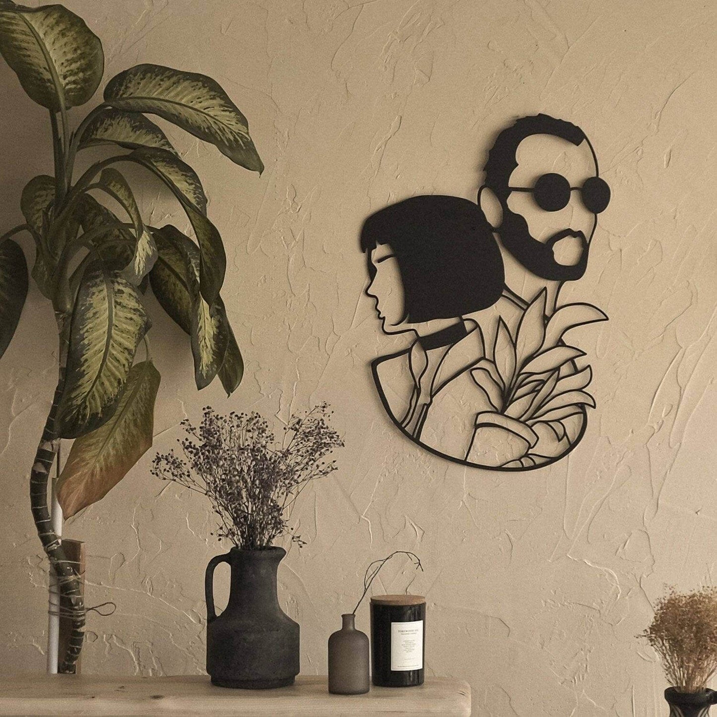 Leon & Mathilda - Home Decor Decals Metal Wall Art | SKU: MP-172 | Available at Decojuana | Tags: Celebrity,Celebrity Metal Wall Decor,Leon Mathilda Silhouette Metal Wall Decor,Leon Movie,Metal Artwork,Metal Deco,Metal Decoration,Metal Wall Art,Metal Wall