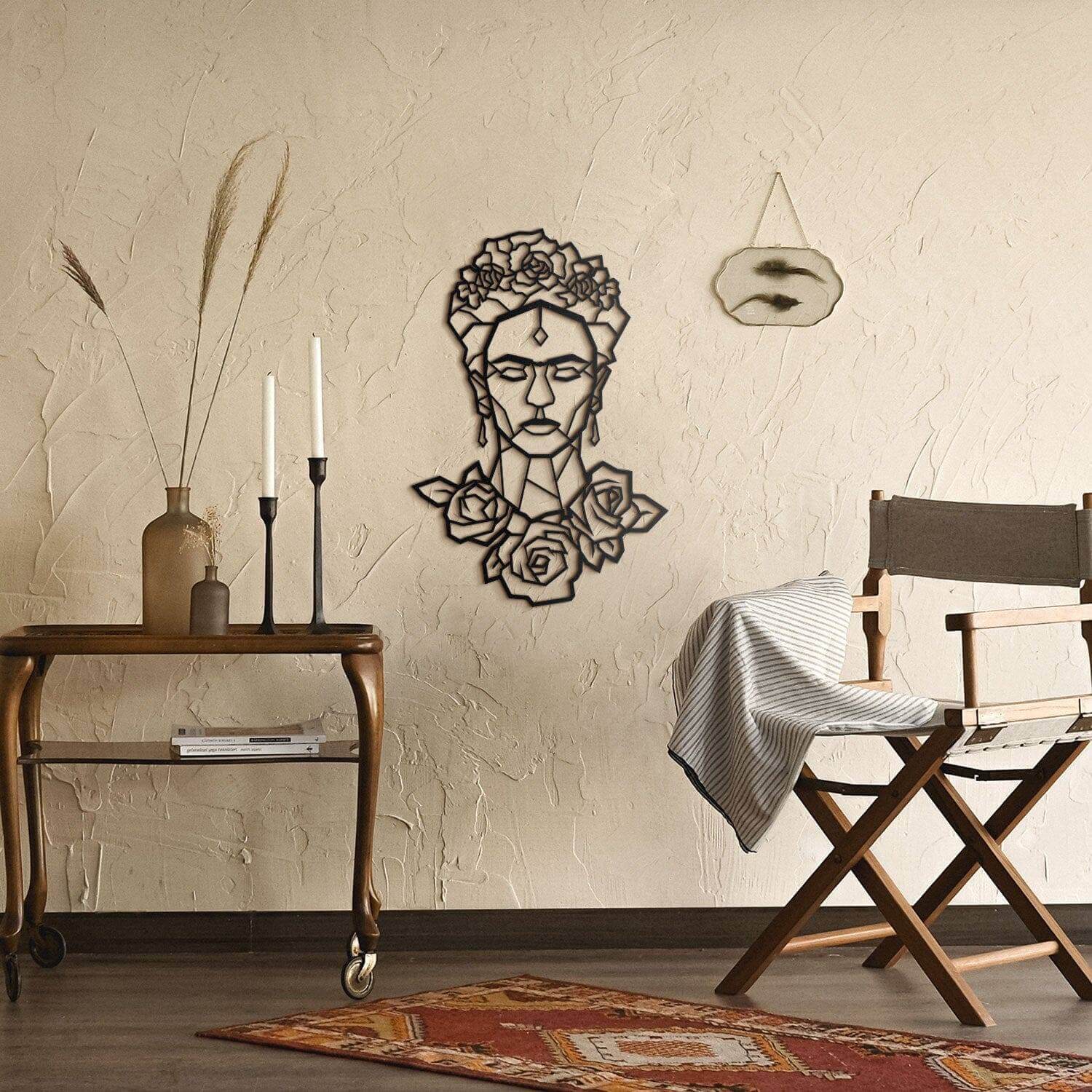 Frida - Home Decor Decals Metal Wall Art | SKU: MP-41 | Available at Decojuana | Tags: Celebrity,Celebrity Metal Wall Decor,Frida Kahlo,Frida Kahlo Silhouette Metal Wall Decor,Geometric,Geometric Wall Art,Metal Artwork,Metal Decoration,Metal Wall Art,Meta