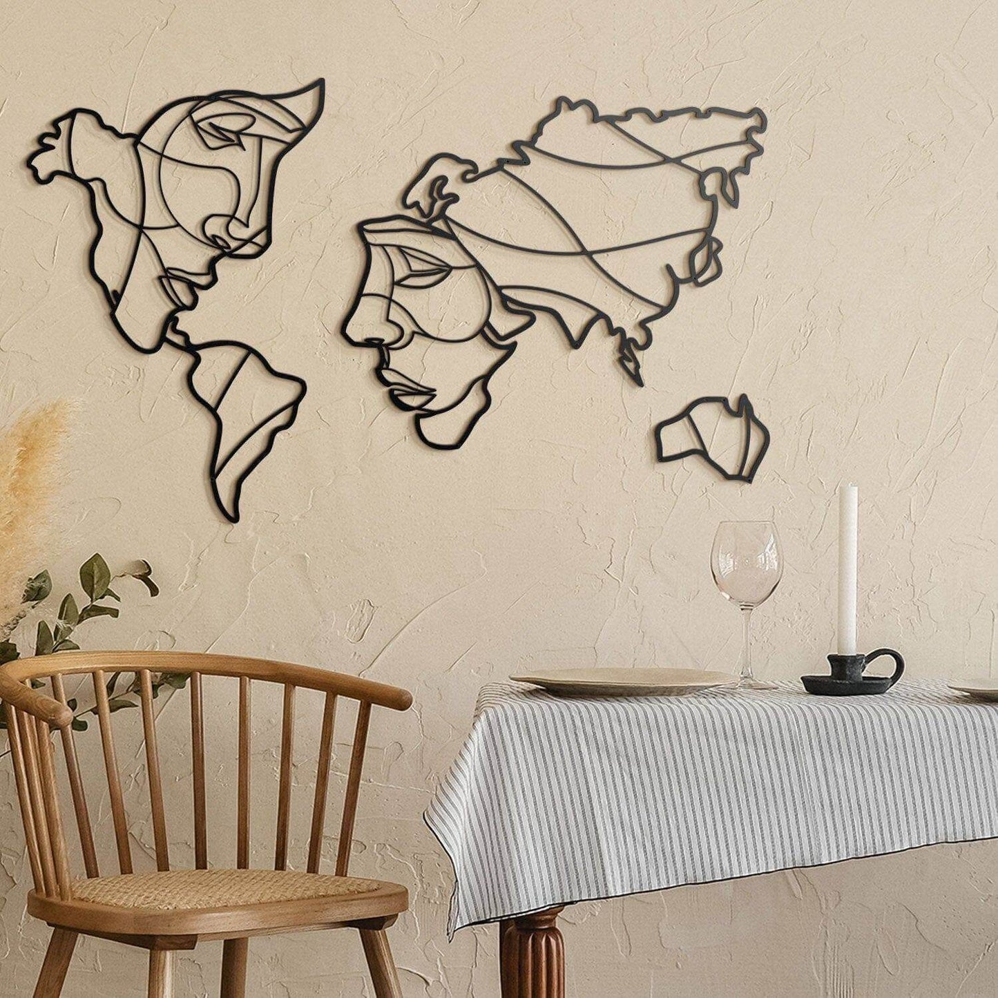 Faces of World Map - Home Decor Decals Metal Wall Art | SKU: MP-99 | Available at Decojuana | Tags: above bed decor,Geometric,Large designs,Large Wall Art,Large Wall Decor,Livingroom Wall Decor,Love,Metal Artwork,Metal Decoration,Metal Wall Art,Metal Wall