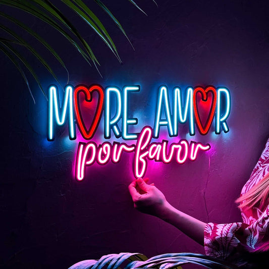 More Amor - Neon Signs Neon Wall Art | SKU: NEO-098 | Available at Decojuana | Tags: metal neon wall decor,Metal Neon Wall Letter,motivational neon quotes,Neon Artwork,Neon motivational quotes,neon quotes,Neon Signs,neon wall art,Neon Wall Decor,Neon Wall