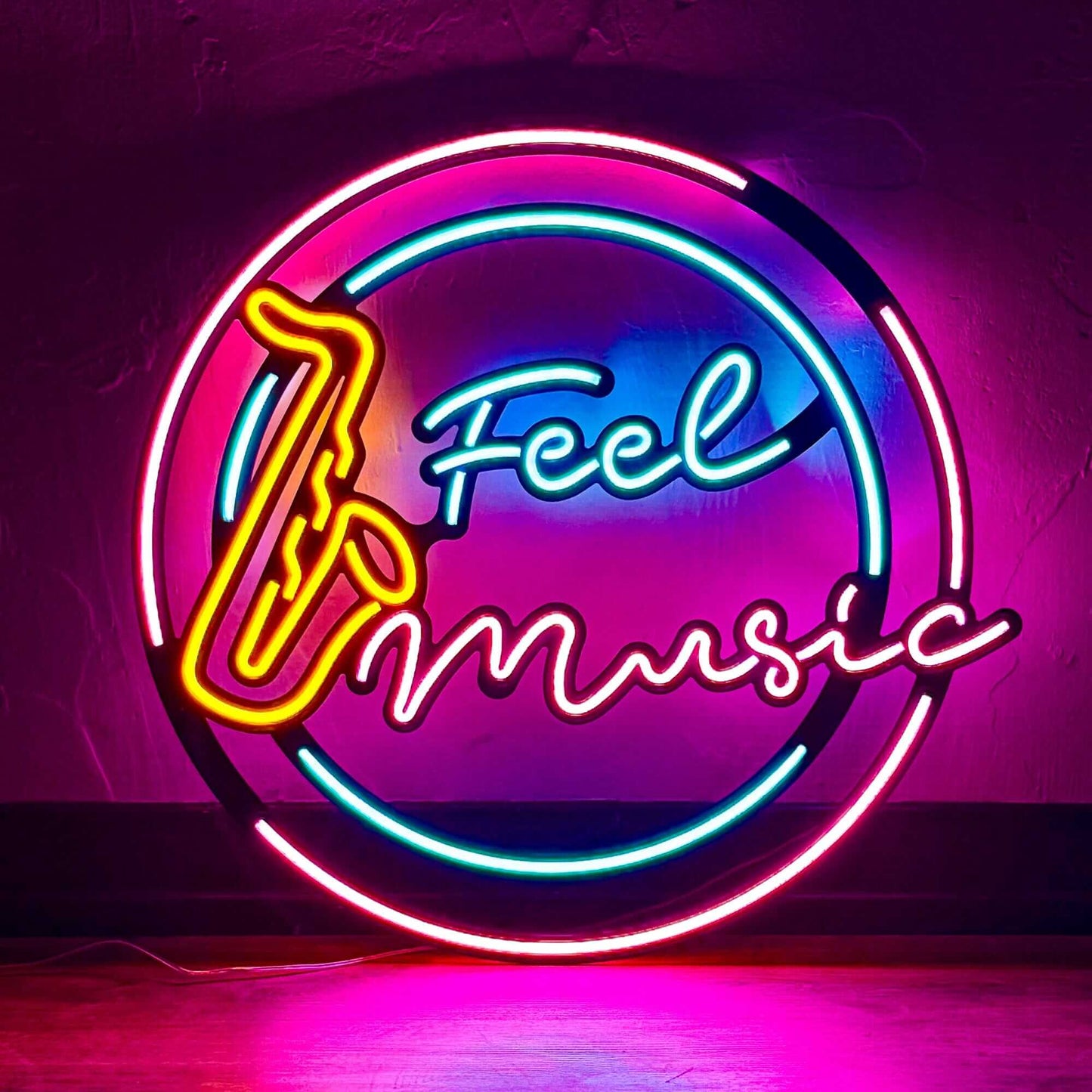 Feel Music - Neon Signs Neon Wall Art | SKU: NEO-107 | Available at Decojuana | Tags: metal neon wall decor,motivational neon quotes,Neon Artwork,Neon motivational quotes,neon party wall decor,neon quotes,Neon Signs,neon wall art,Neon Wall Decor