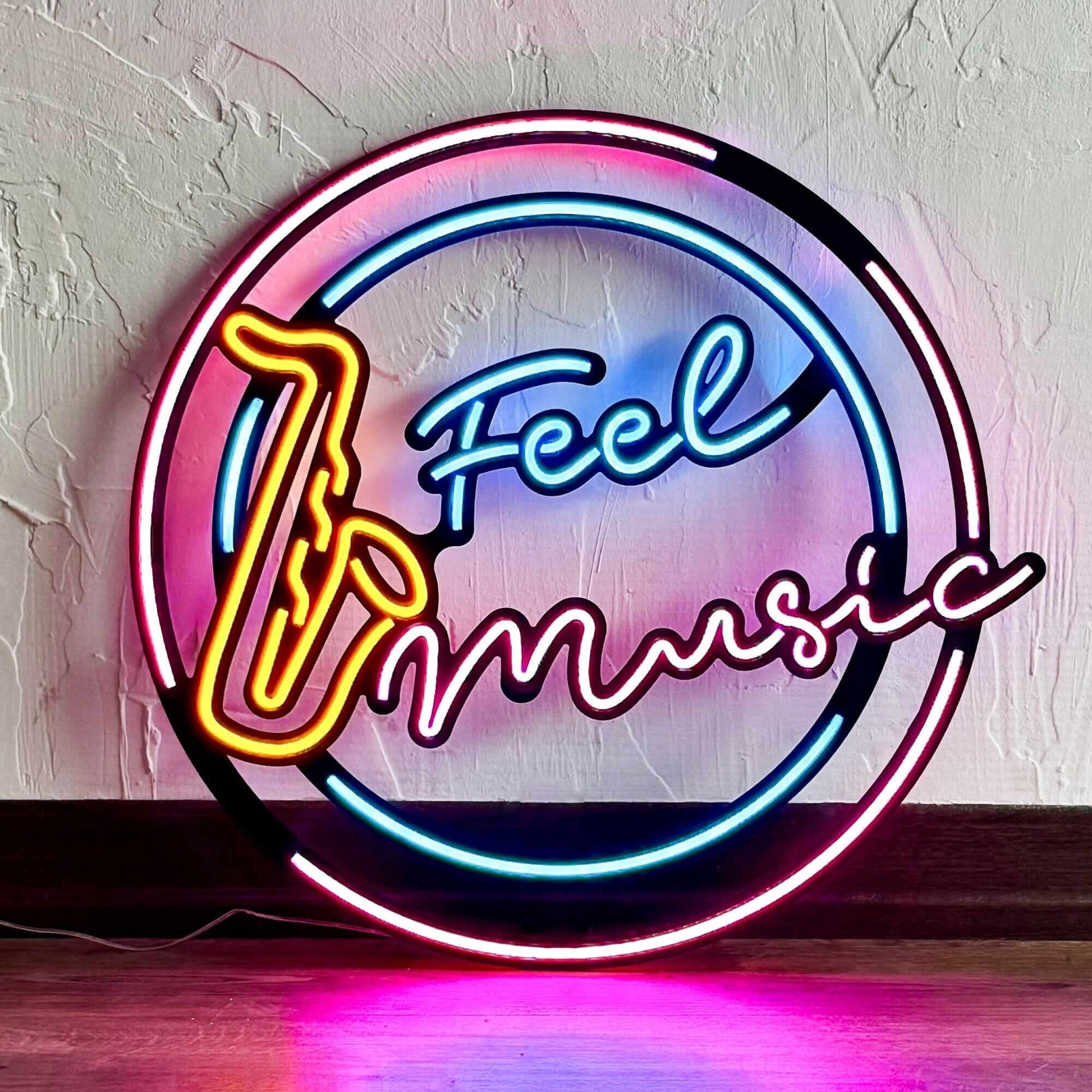 Feel Music - Neon Signs Neon Wall Art | SKU: NEO-107 | Available at Decojuana | Tags: metal neon wall decor,motivational neon quotes,Neon Artwork,Neon motivational quotes,neon party wall decor,neon quotes,Neon Signs,neon wall art,Neon Wall Decor