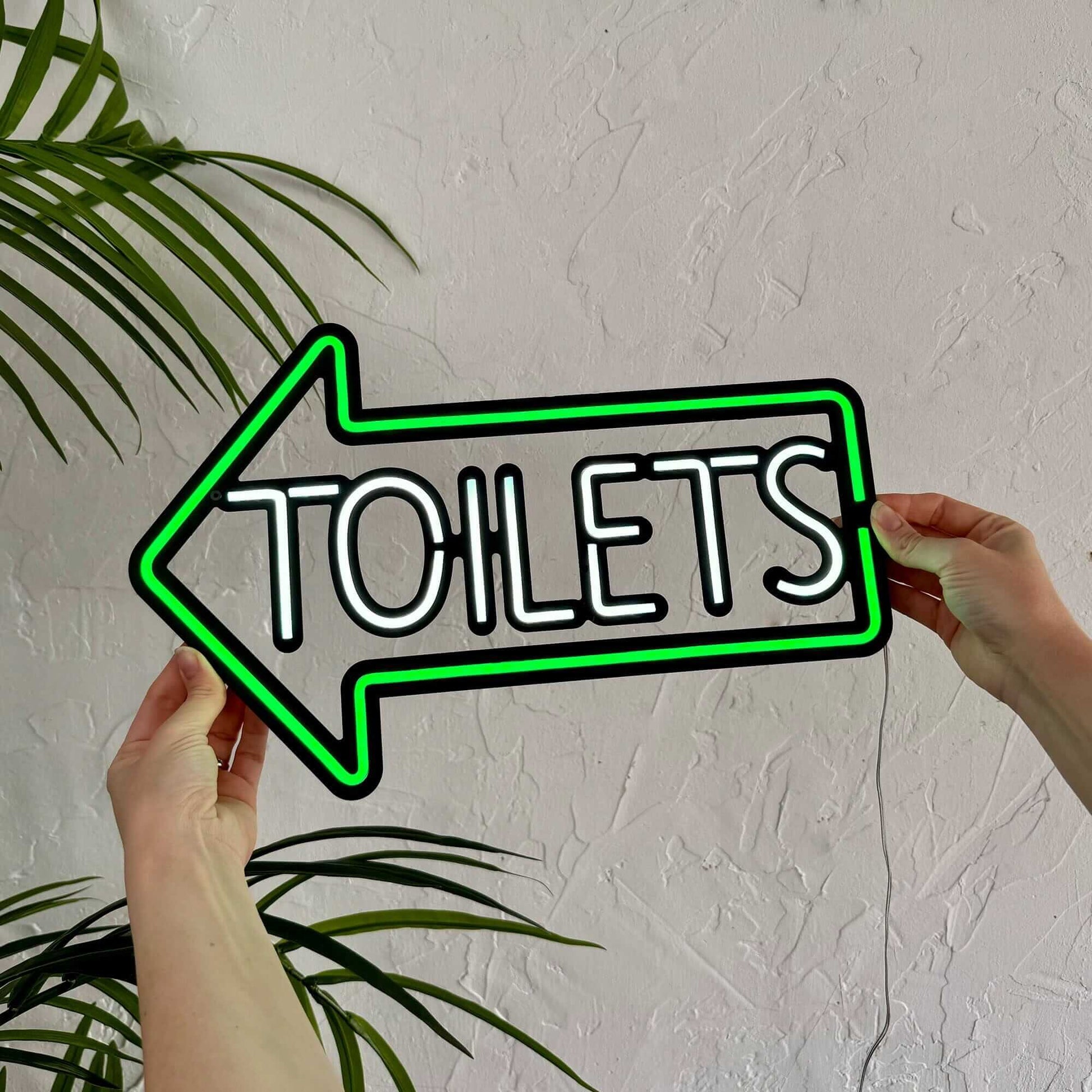 Toilets Sign - Neon Signs Neon Wall Art | SKU: NEO-110R | Available at Decojuana | Tags: metal neon wall decor,Metal Neon Wall Letter,Neon Artwork,Neon Signs,neon wall art,Neon Wall Decor,Neon Wall Letter