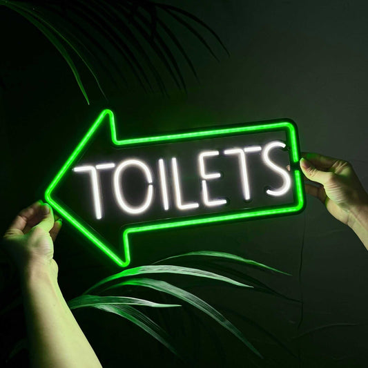 Toilets Sign - Neon Signs Neon Wall Art | SKU: NEO-110L | Available at Decojuana | Tags: metal neon wall decor,Metal Neon Wall Letter,Neon Artwork,Neon Signs,neon wall art,Neon Wall Decor,Neon Wall Letter