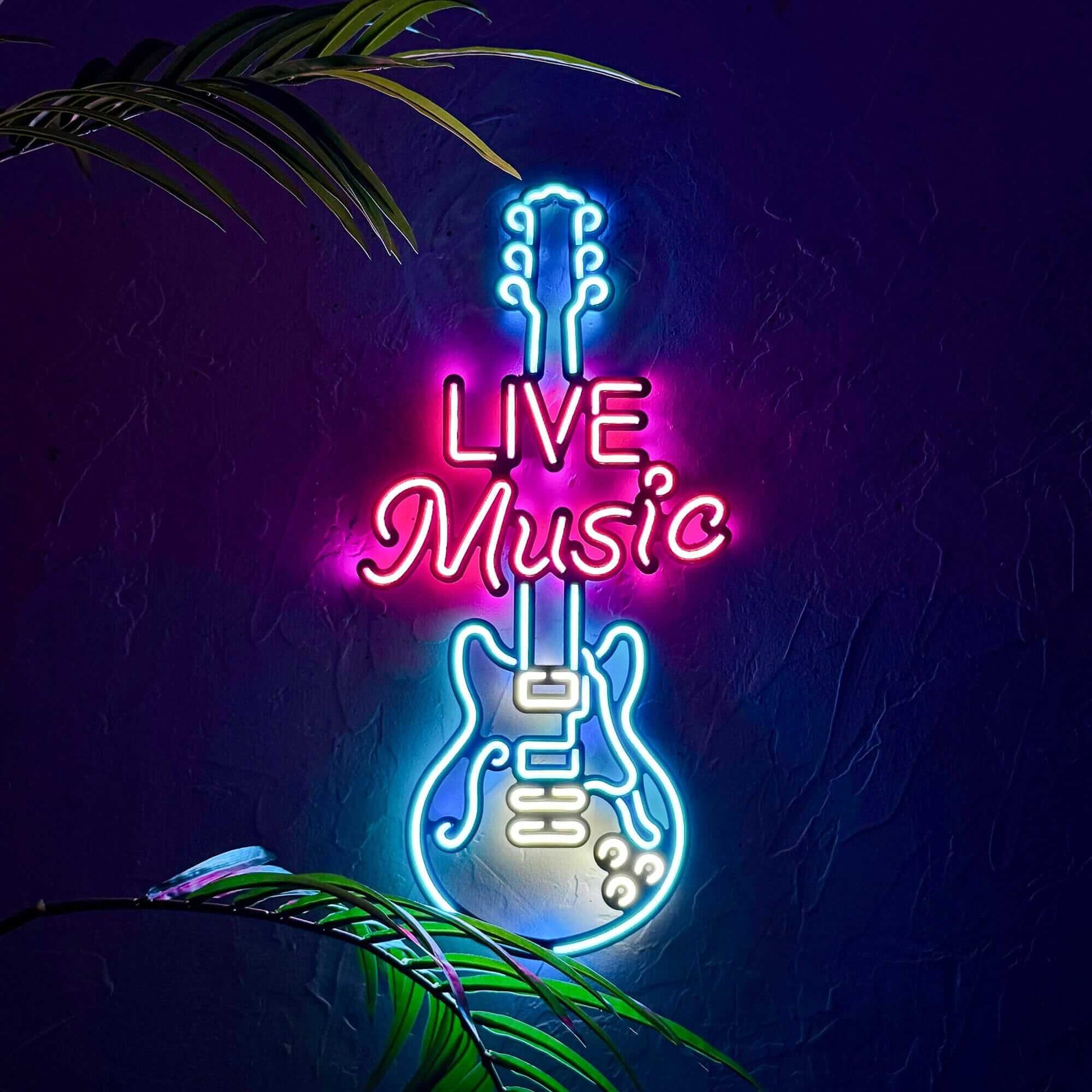 Live Music Guitar - Neon Signs Neon Wall Art | SKU: NEO-115 | Available at Decojuana | Tags: motivational neon quotes,Neon Artwork,Neon motivational quotes,neon party wall decor,Neon Signs,neon wall art,Neon Wall Decor,Neon Wall Letter