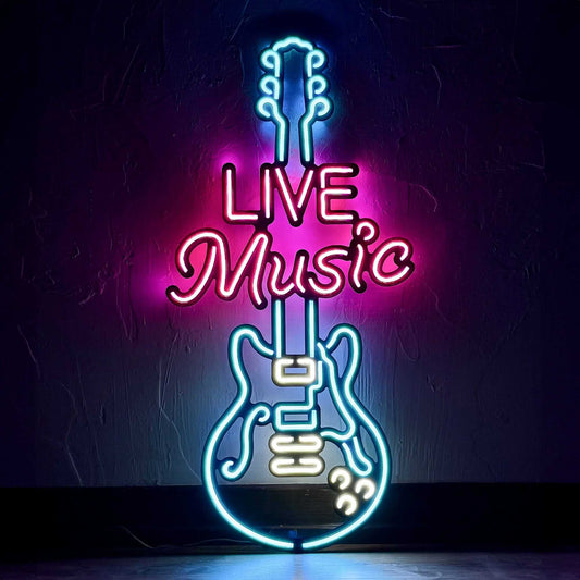 Live Music Guitar - Neon Signs Neon Wall Art | SKU: NEO-115 | Available at Decojuana | Tags: motivational neon quotes,Neon Artwork,Neon motivational quotes,neon party wall decor,Neon Signs,neon wall art,Neon Wall Decor,Neon Wall Letter