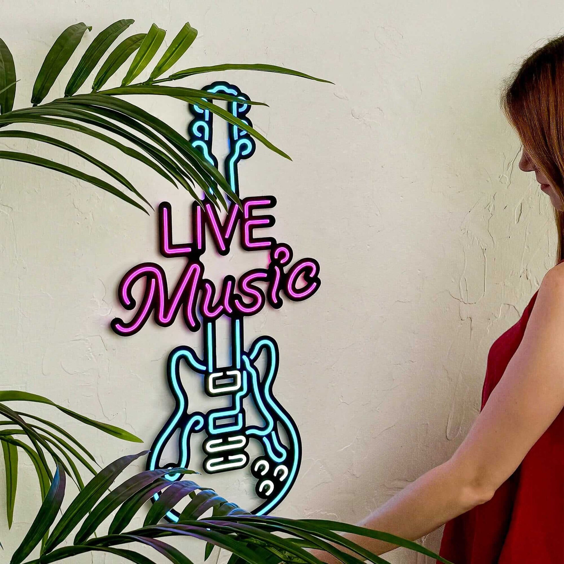 Live Music Guitar - Neon Signs Neon Wall Art | SKU: NEO-115 | Available at Decojuana | Tags: motivational neon quotes,Neon Artwork,Neon motivational quotes,neon party wall decor,Neon Signs,neon wall art,Neon Wall Decor,Neon Wall Letter