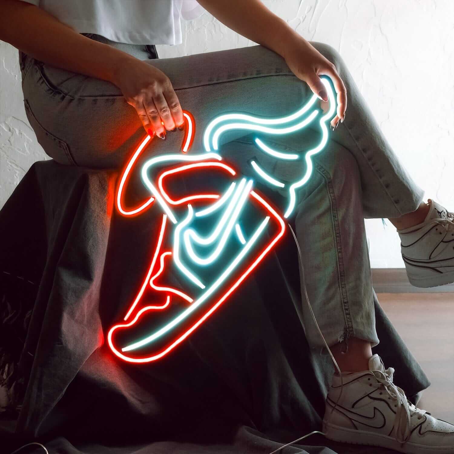 Flying Jordan - Neon Signs Neon Wall Art | SKU: NEO-069 | Available at Decojuana | Tags: metal neon wall decor,Michael Jordan,neon abstract,Neon Artwork,neon party wall decor,neon wall art,Neon Wall Decor